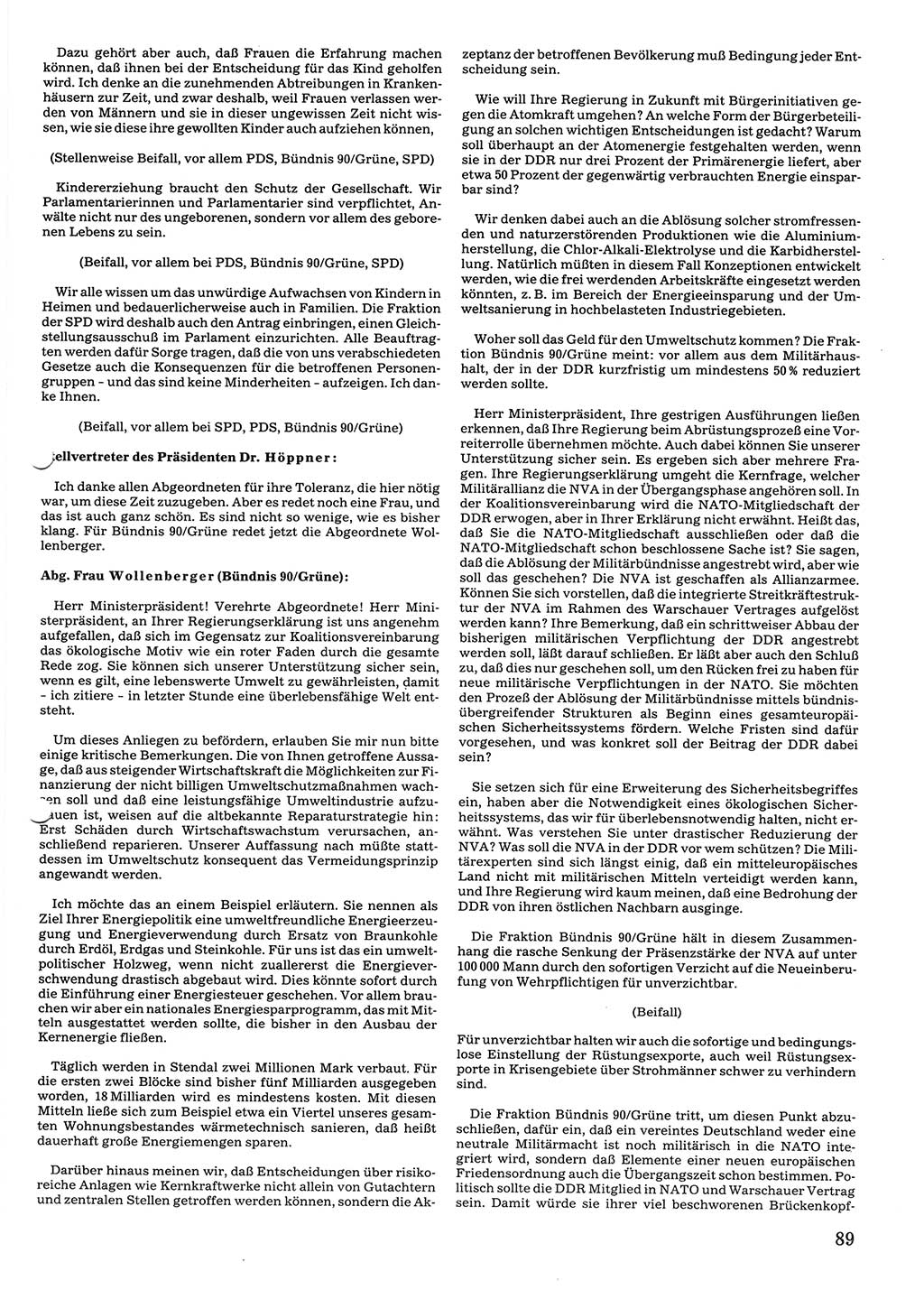 Tagungen der Volkskammer (VK) der Deutschen Demokratischen Republik (DDR), 10. Wahlperiode 1990, Seite 89 (VK. DDR 10. WP. 1990, Prot. Tg. 1-38, 5.4.-2.10.1990, S. 89)