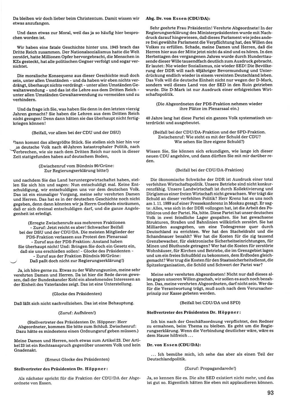 Tagungen der Volkskammer (VK) der Deutschen Demokratischen Republik (DDR), 10. Wahlperiode 1990, Seite 93 (VK. DDR 10. WP. 1990, Prot. Tg. 1-38, 5.4.-2.10.1990, S. 93)