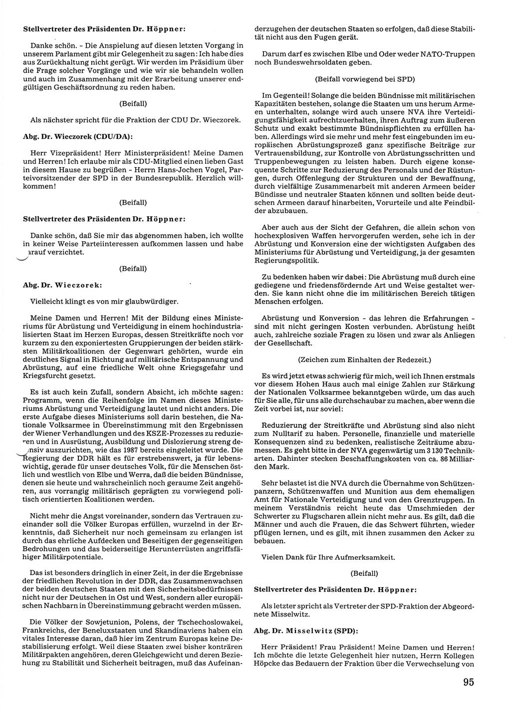 Tagungen der Volkskammer (VK) der Deutschen Demokratischen Republik (DDR), 10. Wahlperiode 1990, Seite 95 (VK. DDR 10. WP. 1990, Prot. Tg. 1-38, 5.4.-2.10.1990, S. 95)