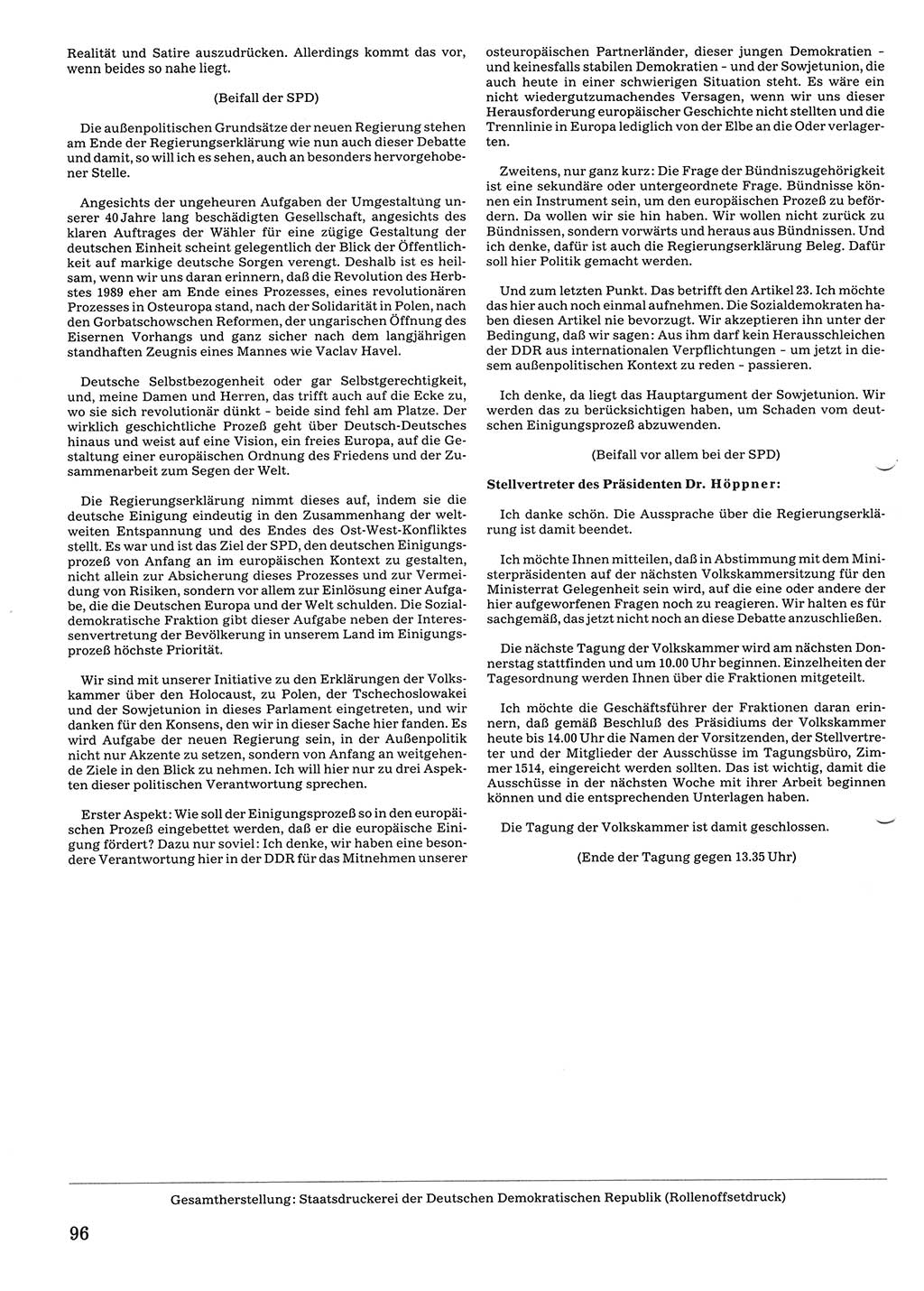 Tagungen der Volkskammer (VK) der Deutschen Demokratischen Republik (DDR), 10. Wahlperiode 1990, Seite 96 (VK. DDR 10. WP. 1990, Prot. Tg. 1-38, 5.4.-2.10.1990, S. 96)