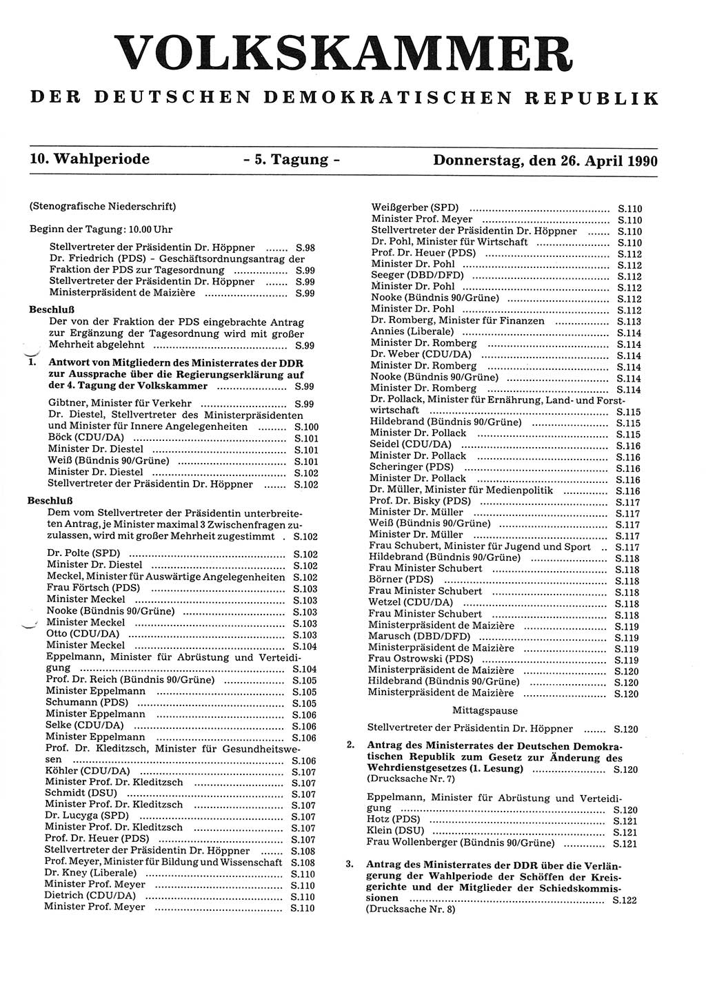 Tagungen der Volkskammer (VK) der Deutschen Demokratischen Republik (DDR), 10. Wahlperiode 1990, Seite 97 (VK. DDR 10. WP. 1990, Prot. Tg. 1-38, 5.4.-2.10.1990, S. 97)