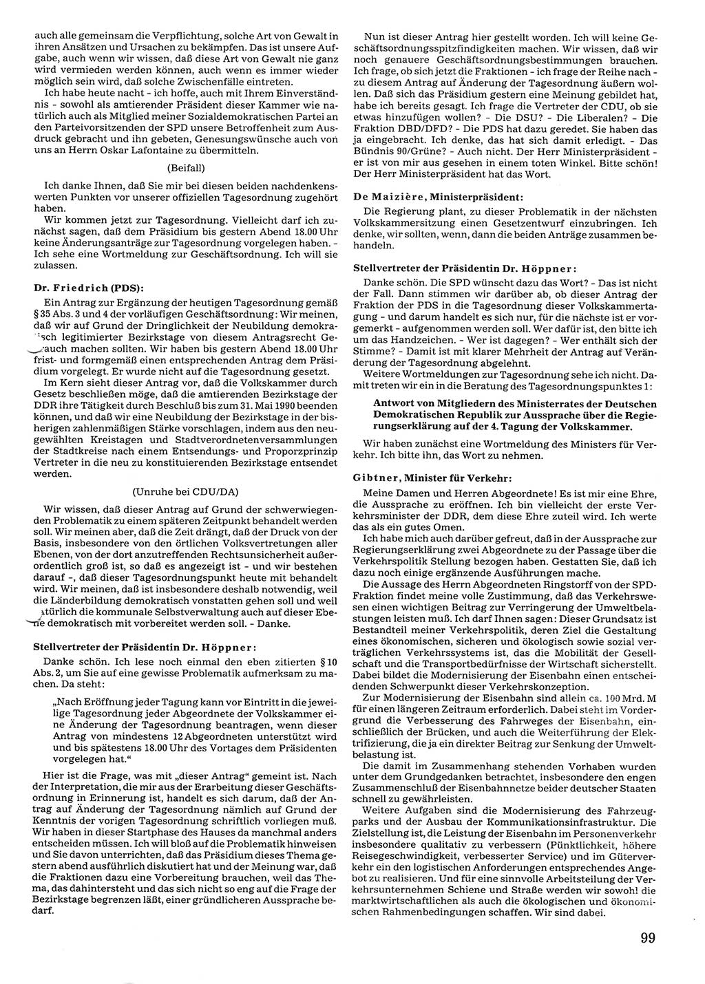 Tagungen der Volkskammer (VK) der Deutschen Demokratischen Republik (DDR), 10. Wahlperiode 1990, Seite 99 (VK. DDR 10. WP. 1990, Prot. Tg. 1-38, 5.4.-2.10.1990, S. 99)