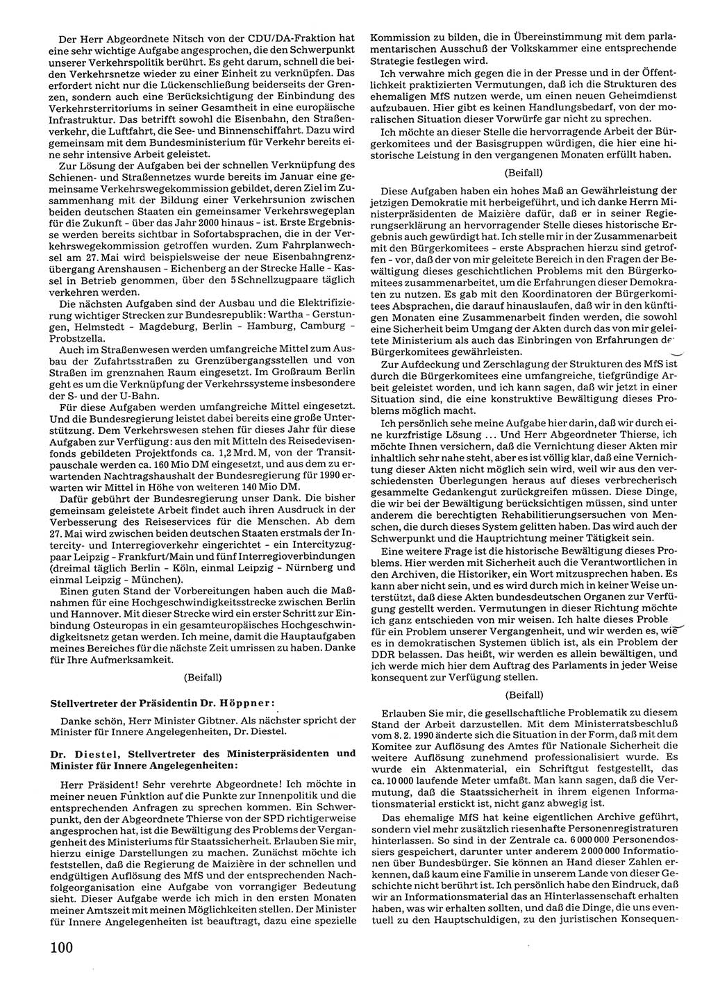 Tagungen der Volkskammer (VK) der Deutschen Demokratischen Republik (DDR), 10. Wahlperiode 1990, Seite 100 (VK. DDR 10. WP. 1990, Prot. Tg. 1-38, 5.4.-2.10.1990, S. 100)