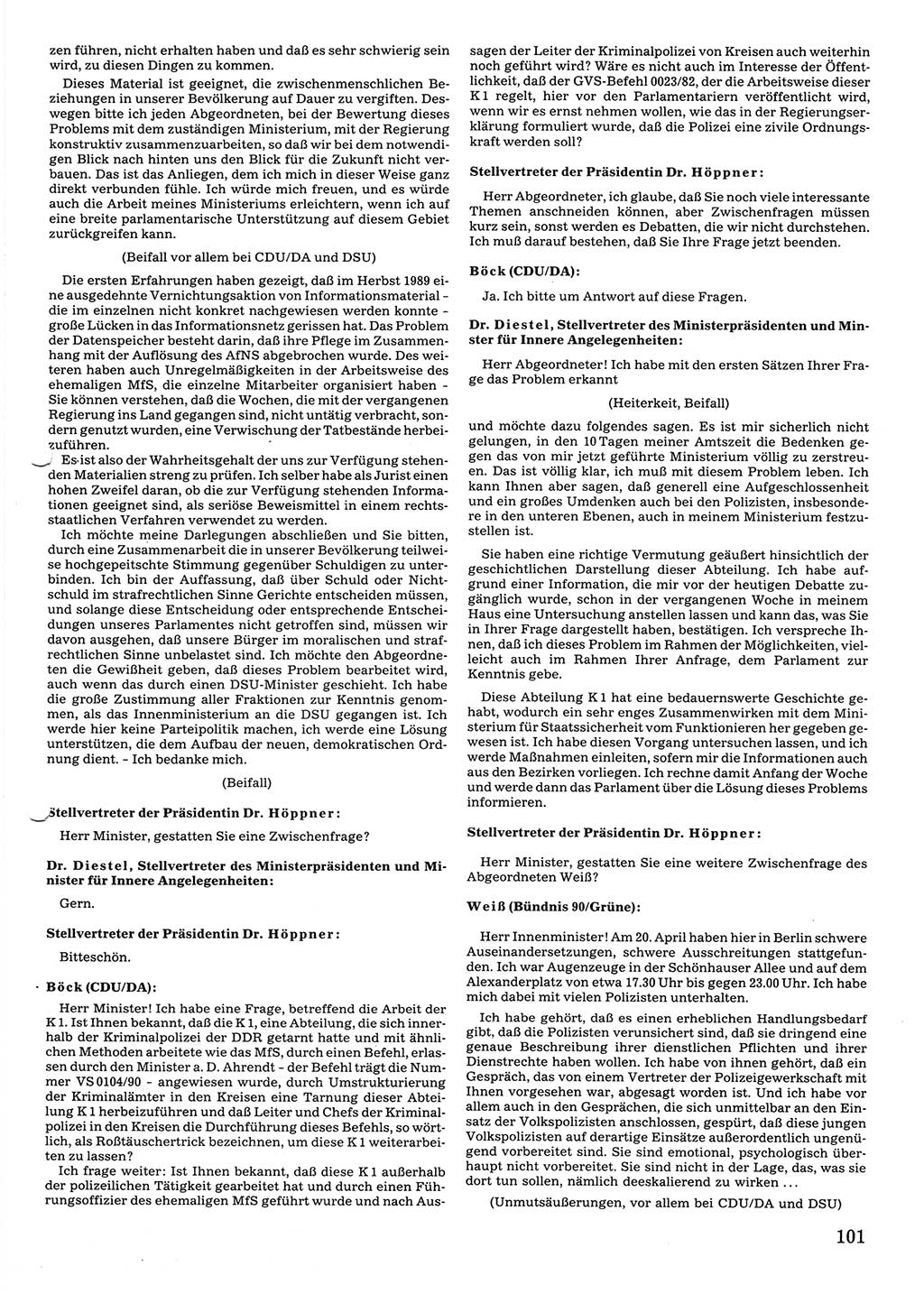 Tagungen der Volkskammer (VK) der Deutschen Demokratischen Republik (DDR), 10. Wahlperiode 1990, Seite 101 (VK. DDR 10. WP. 1990, Prot. Tg. 1-38, 5.4.-2.10.1990, S. 101)