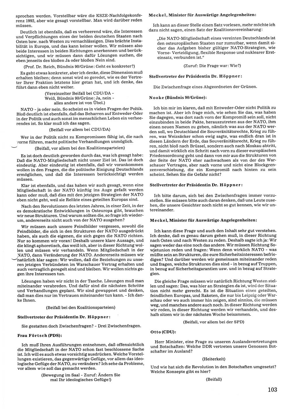 Tagungen der Volkskammer (VK) der Deutschen Demokratischen Republik (DDR), 10. Wahlperiode 1990, Seite 103 (VK. DDR 10. WP. 1990, Prot. Tg. 1-38, 5.4.-2.10.1990, S. 103)