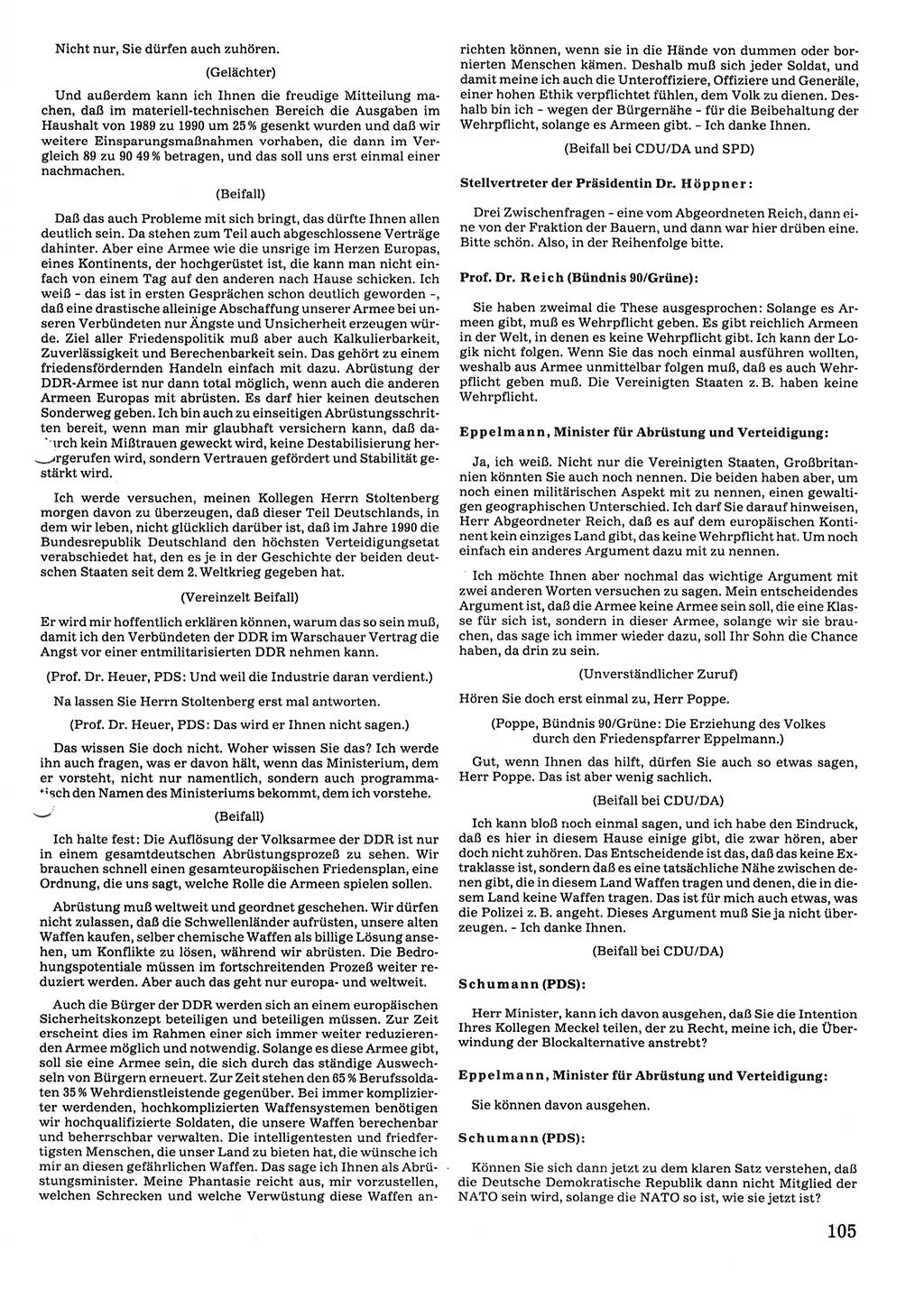 Tagungen der Volkskammer (VK) der Deutschen Demokratischen Republik (DDR), 10. Wahlperiode 1990, Seite 105 (VK. DDR 10. WP. 1990, Prot. Tg. 1-38, 5.4.-2.10.1990, S. 105)