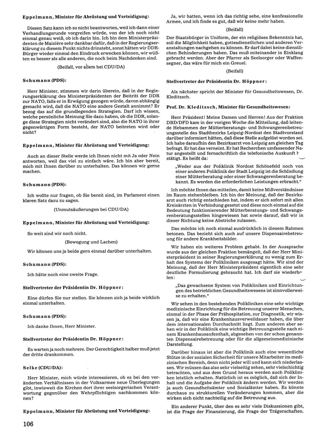 Tagungen der Volkskammer (VK) der Deutschen Demokratischen Republik (DDR), 10. Wahlperiode 1990, Seite 106 (VK. DDR 10. WP. 1990, Prot. Tg. 1-38, 5.4.-2.10.1990, S. 106)