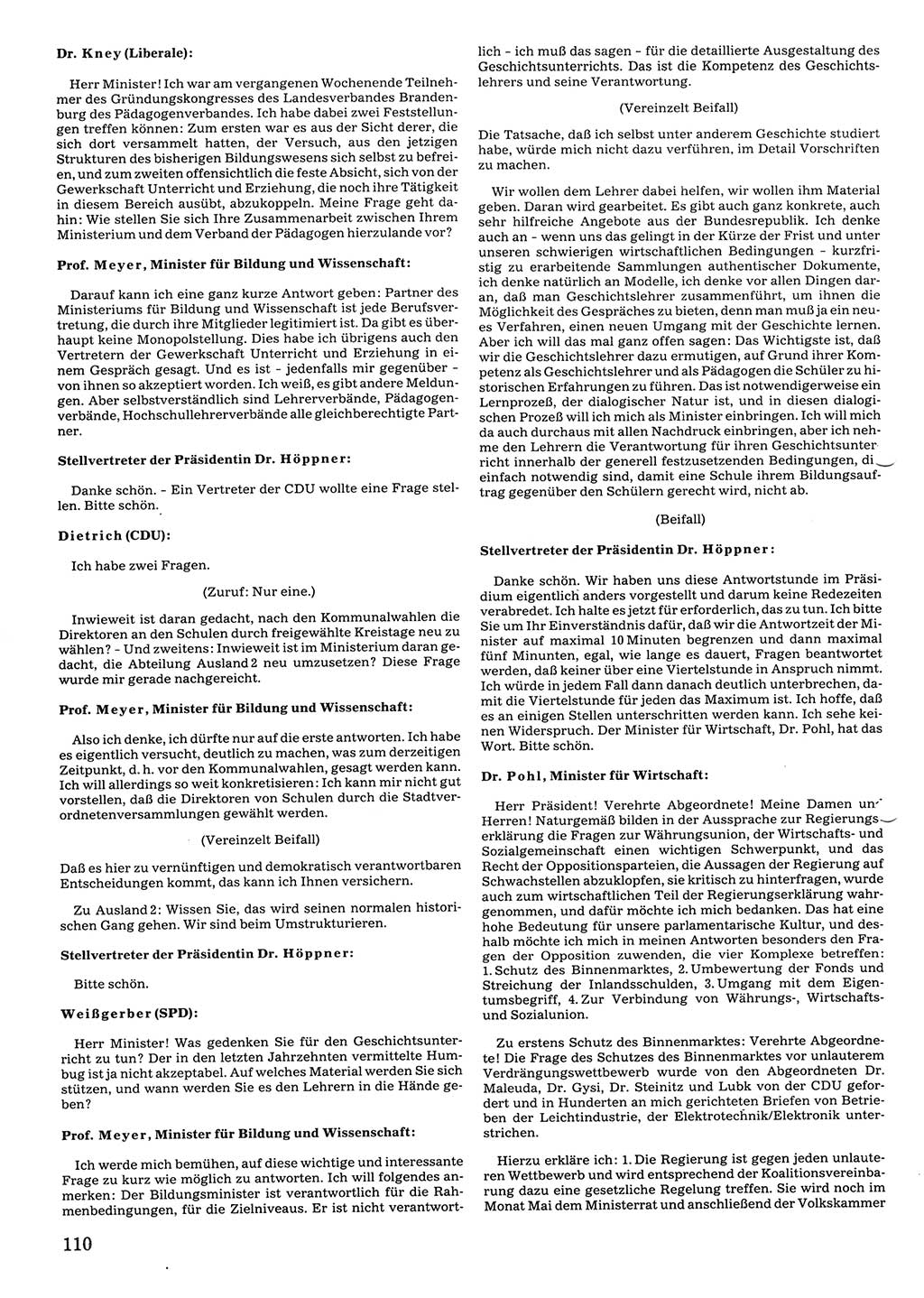 Tagungen der Volkskammer (VK) der Deutschen Demokratischen Republik (DDR), 10. Wahlperiode 1990, Seite 110 (VK. DDR 10. WP. 1990, Prot. Tg. 1-38, 5.4.-2.10.1990, S. 110)