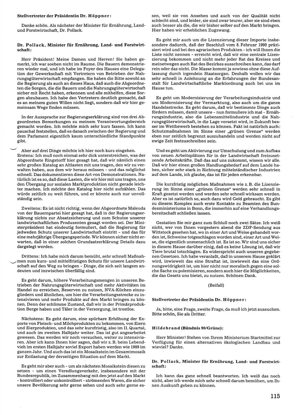 Tagungen der Volkskammer (VK) der Deutschen Demokratischen Republik (DDR), 10. Wahlperiode 1990, Seite 115 (VK. DDR 10. WP. 1990, Prot. Tg. 1-38, 5.4.-2.10.1990, S. 115)