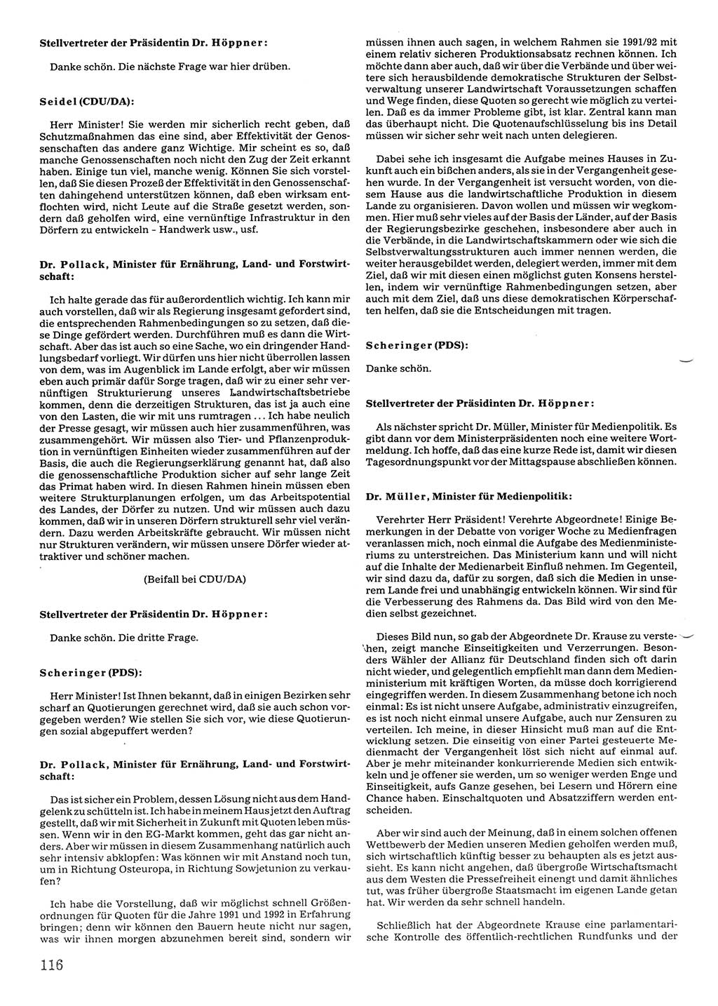 Tagungen der Volkskammer (VK) der Deutschen Demokratischen Republik (DDR), 10. Wahlperiode 1990, Seite 116 (VK. DDR 10. WP. 1990, Prot. Tg. 1-38, 5.4.-2.10.1990, S. 116)