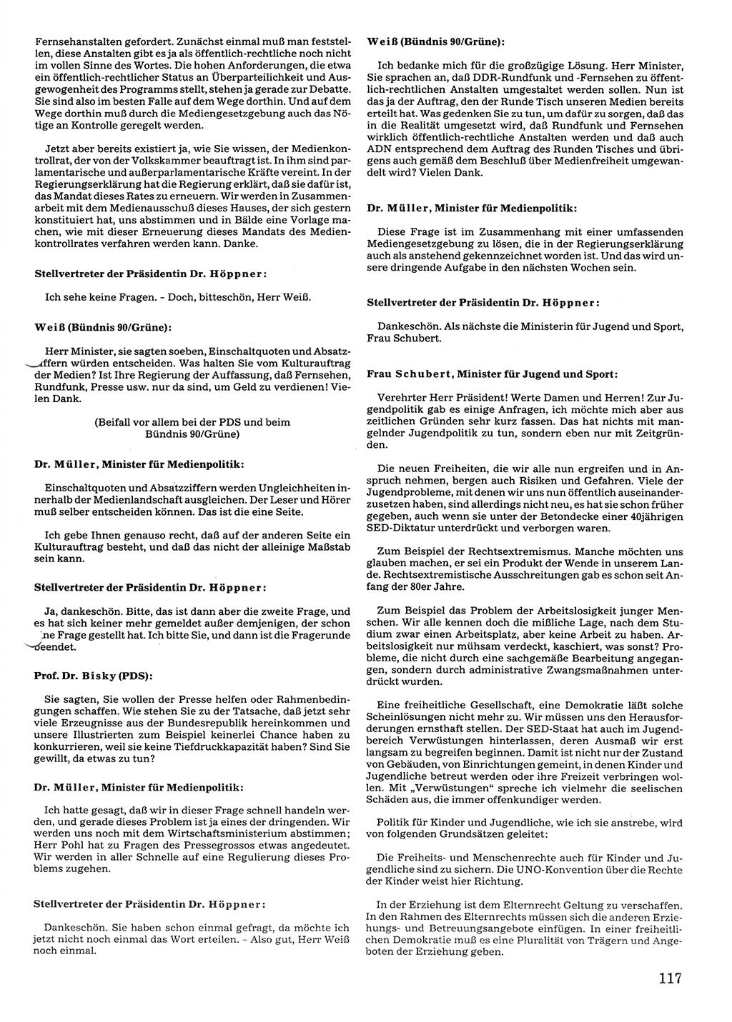 Tagungen der Volkskammer (VK) der Deutschen Demokratischen Republik (DDR), 10. Wahlperiode 1990, Seite 117 (VK. DDR 10. WP. 1990, Prot. Tg. 1-38, 5.4.-2.10.1990, S. 117)