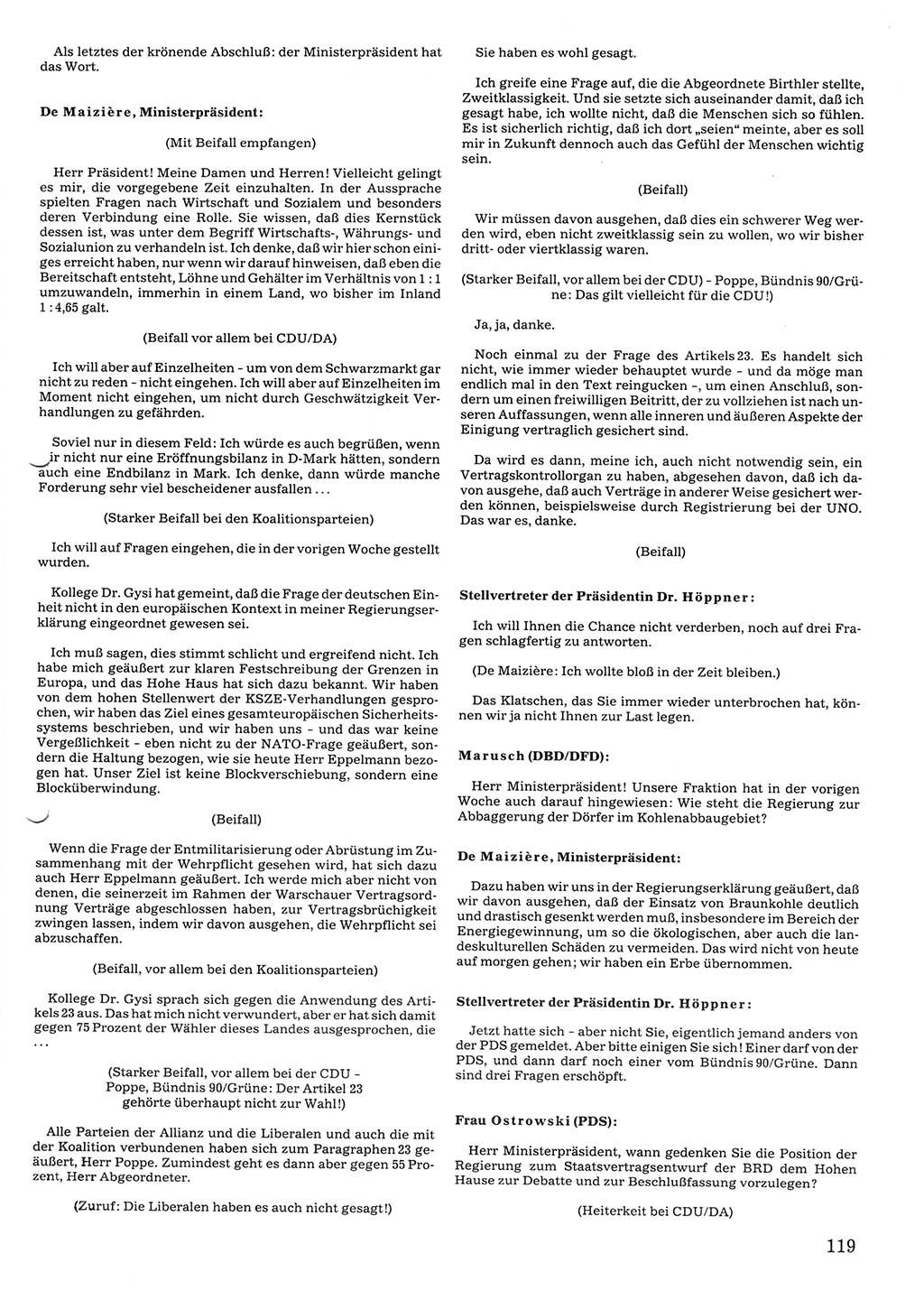 Tagungen der Volkskammer (VK) der Deutschen Demokratischen Republik (DDR), 10. Wahlperiode 1990, Seite 119 (VK. DDR 10. WP. 1990, Prot. Tg. 1-38, 5.4.-2.10.1990, S. 119)
