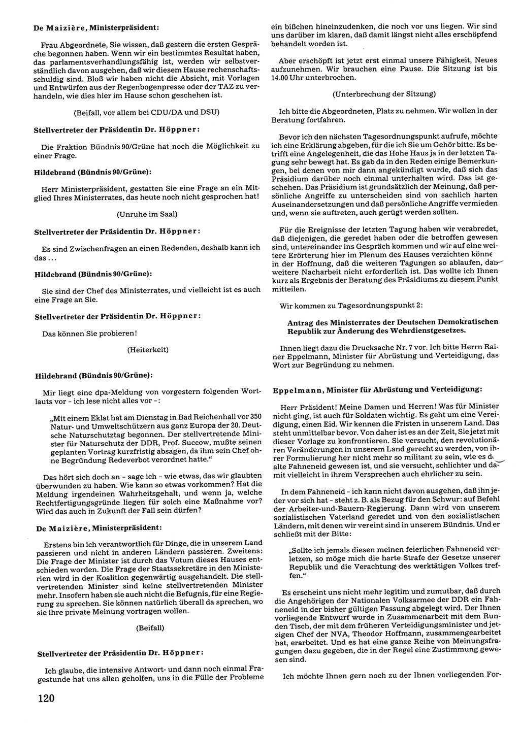 Tagungen der Volkskammer (VK) der Deutschen Demokratischen Republik (DDR), 10. Wahlperiode 1990, Seite 120 (VK. DDR 10. WP. 1990, Prot. Tg. 1-38, 5.4.-2.10.1990, S. 120)