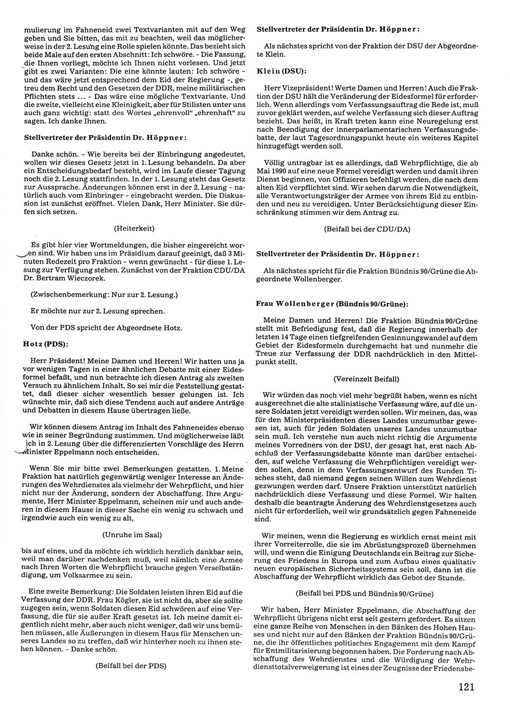Tagungen der Volkskammer (VK) der Deutschen Demokratischen Republik (DDR), 10. Wahlperiode 1990, Seite 121 (VK. DDR 10. WP. 1990, Prot. Tg. 1-38, 5.4.-2.10.1990, S. 121)