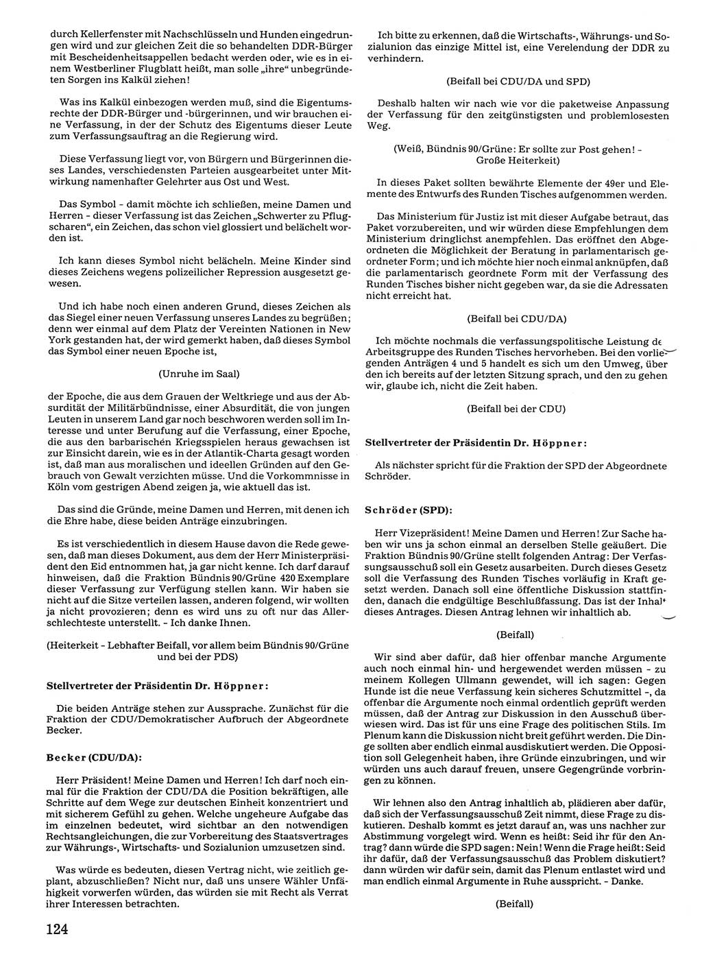 Tagungen der Volkskammer (VK) der Deutschen Demokratischen Republik (DDR), 10. Wahlperiode 1990, Seite 124 (VK. DDR 10. WP. 1990, Prot. Tg. 1-38, 5.4.-2.10.1990, S. 124)