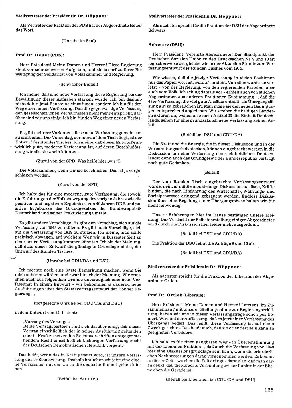 Tagungen der Volkskammer (VK) der Deutschen Demokratischen Republik (DDR), 10. Wahlperiode 1990, Seite 125 (VK. DDR 10. WP. 1990, Prot. Tg. 1-38, 5.4.-2.10.1990, S. 125)