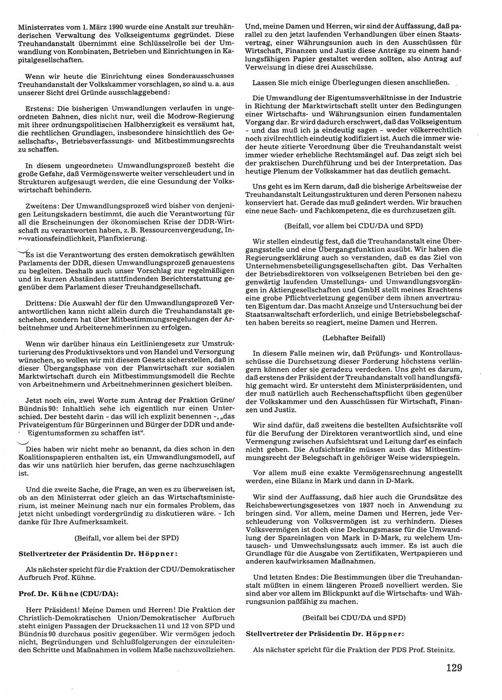 Tagungen der Volkskammer (VK) der Deutschen Demokratischen Republik (DDR), 10. Wahlperiode 1990, Seite 129 (VK. DDR 10. WP. 1990, Prot. Tg. 1-38, 5.4.-2.10.1990, S. 129)