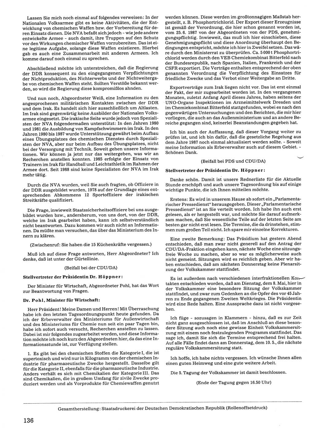 Tagungen der Volkskammer (VK) der Deutschen Demokratischen Republik (DDR), 10. Wahlperiode 1990, Seite 136 (VK. DDR 10. WP. 1990, Prot. Tg. 1-38, 5.4.-2.10.1990, S. 136)