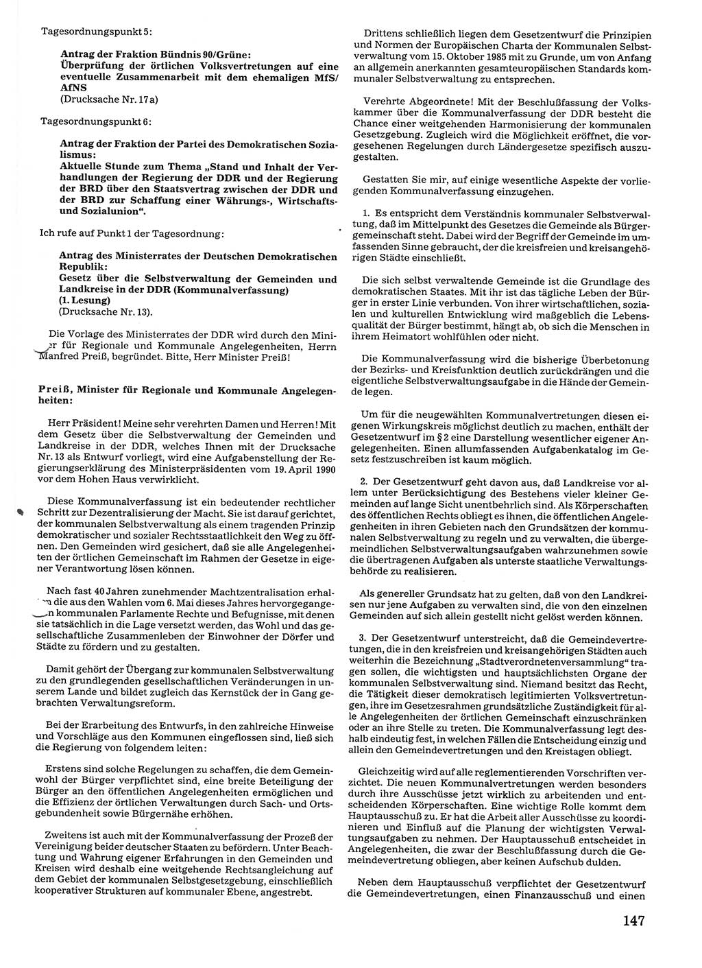 Tagungen der Volkskammer (VK) der Deutschen Demokratischen Republik (DDR), 10. Wahlperiode 1990, Seite 147 (VK. DDR 10. WP. 1990, Prot. Tg. 1-38, 5.4.-2.10.1990, S. 147)