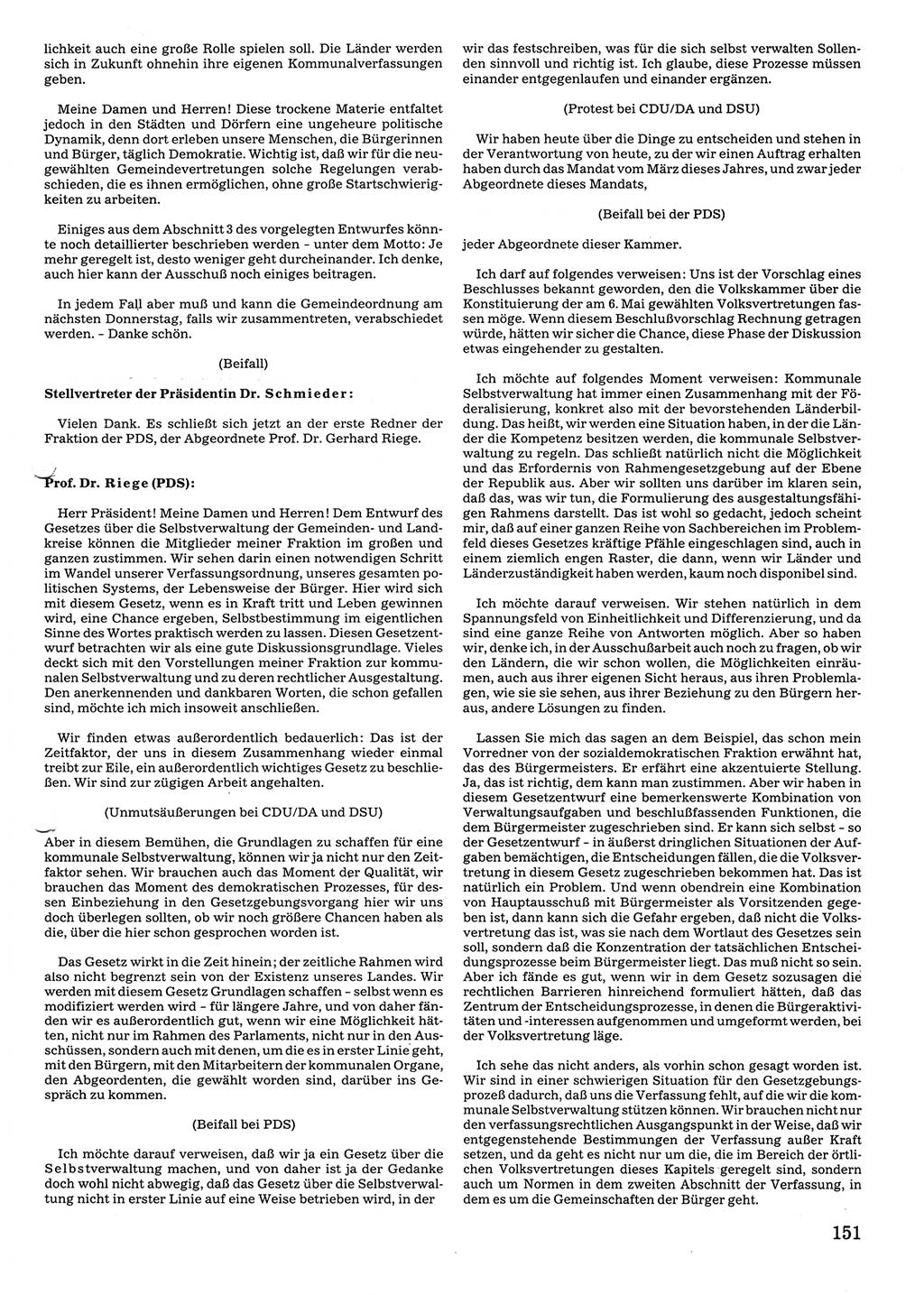 Tagungen der Volkskammer (VK) der Deutschen Demokratischen Republik (DDR), 10. Wahlperiode 1990, Seite 151 (VK. DDR 10. WP. 1990, Prot. Tg. 1-38, 5.4.-2.10.1990, S. 151)
