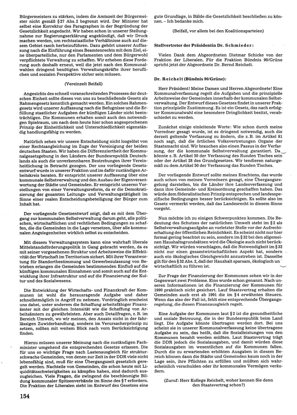 Tagungen der Volkskammer (VK) der Deutschen Demokratischen Republik (DDR), 10. Wahlperiode 1990, Seite 154 (VK. DDR 10. WP. 1990, Prot. Tg. 1-38, 5.4.-2.10.1990, S. 154)