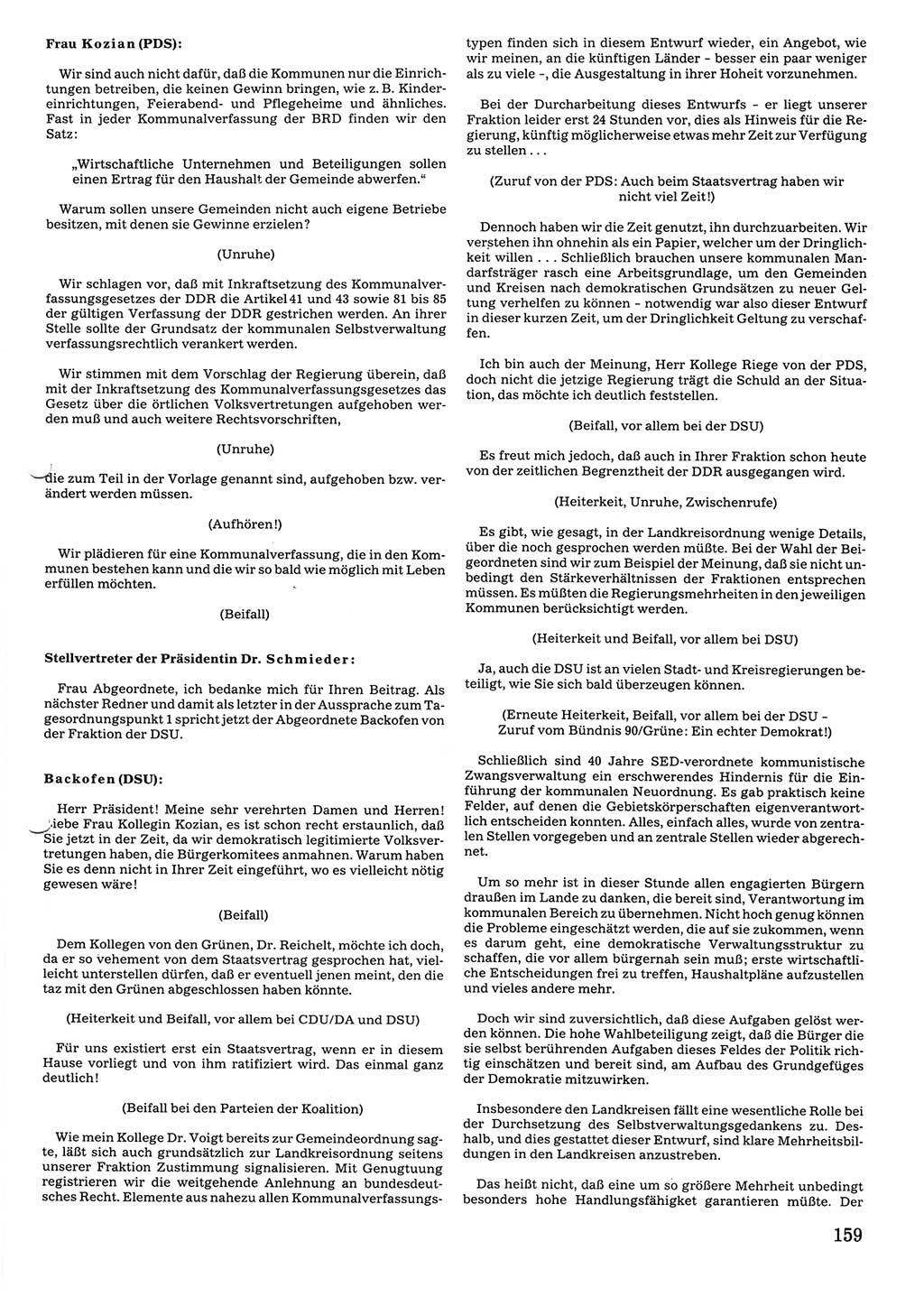 Tagungen der Volkskammer (VK) der Deutschen Demokratischen Republik (DDR), 10. Wahlperiode 1990, Seite 159 (VK. DDR 10. WP. 1990, Prot. Tg. 1-38, 5.4.-2.10.1990, S. 159)