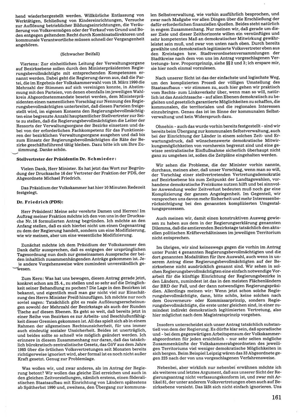 Tagungen der Volkskammer (VK) der Deutschen Demokratischen Republik (DDR), 10. Wahlperiode 1990, Seite 161 (VK. DDR 10. WP. 1990, Prot. Tg. 1-38, 5.4.-2.10.1990, S. 161)