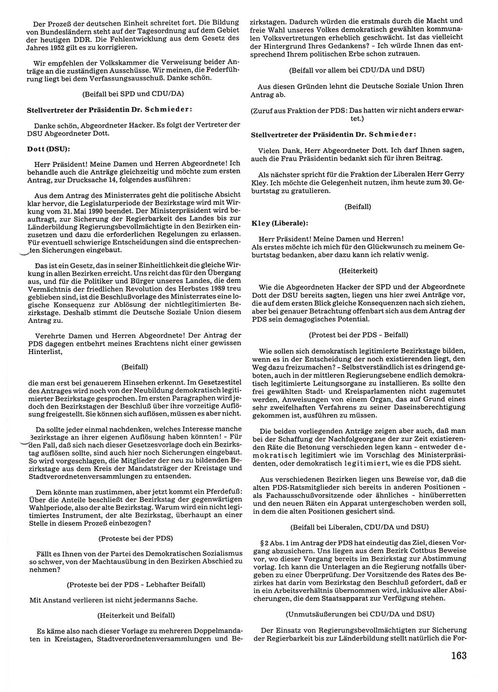 Tagungen der Volkskammer (VK) der Deutschen Demokratischen Republik (DDR), 10. Wahlperiode 1990, Seite 163 (VK. DDR 10. WP. 1990, Prot. Tg. 1-38, 5.4.-2.10.1990, S. 163)
