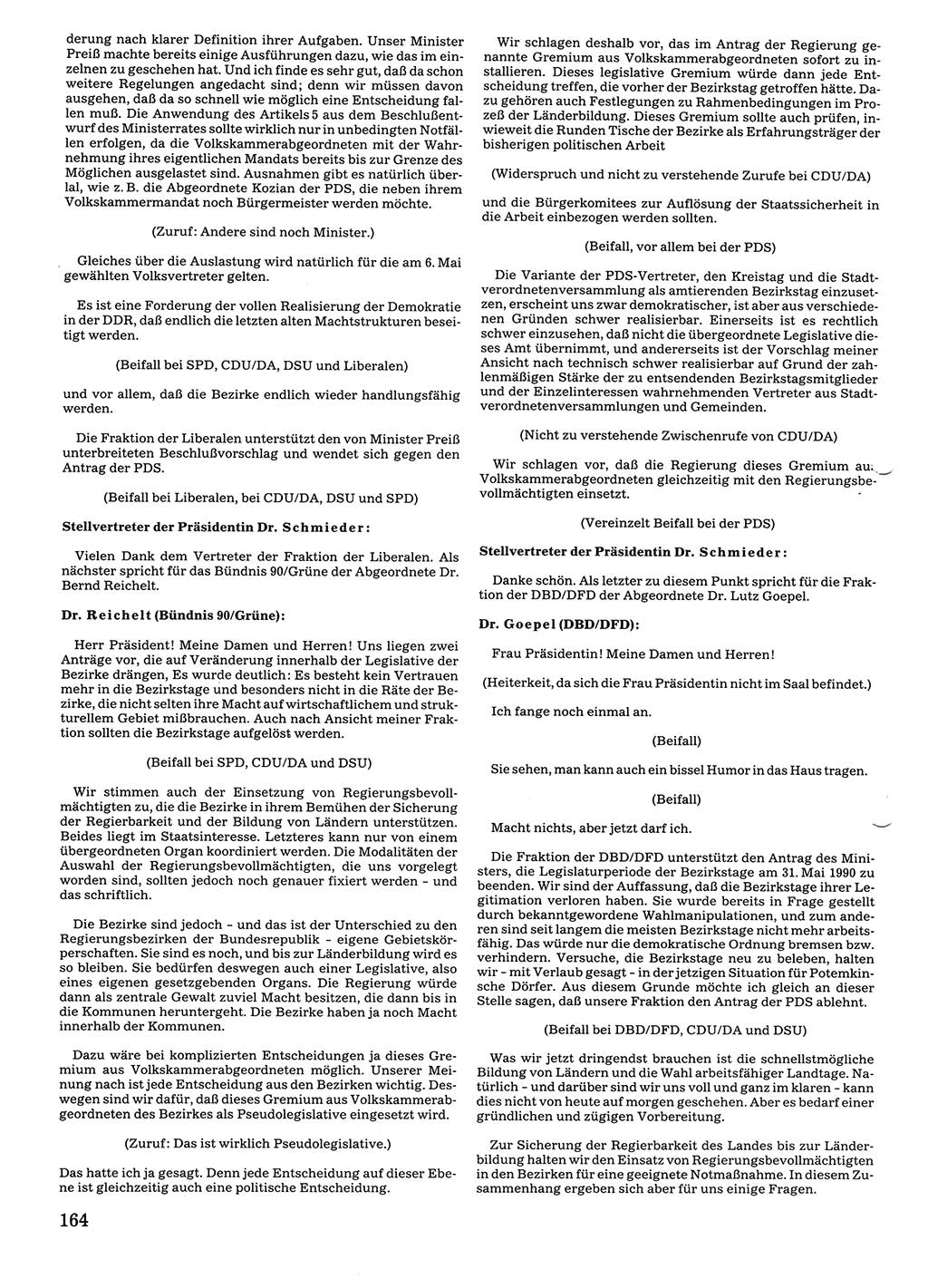 Tagungen der Volkskammer (VK) der Deutschen Demokratischen Republik (DDR), 10. Wahlperiode 1990, Seite 164 (VK. DDR 10. WP. 1990, Prot. Tg. 1-38, 5.4.-2.10.1990, S. 164)