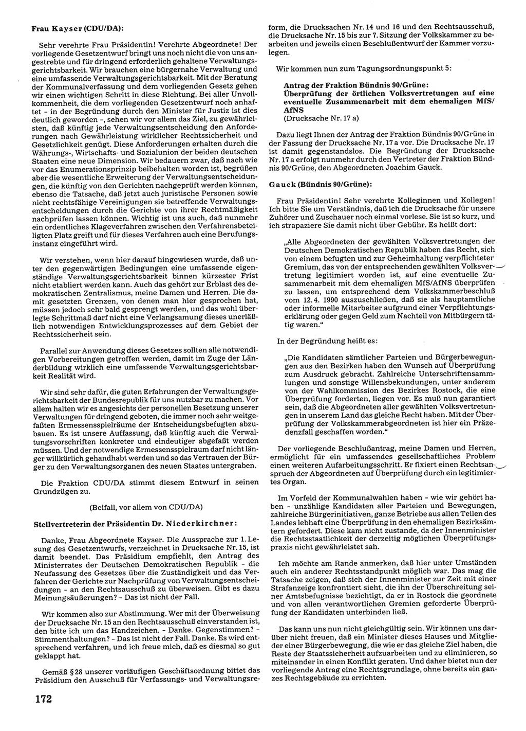 Tagungen der Volkskammer (VK) der Deutschen Demokratischen Republik (DDR), 10. Wahlperiode 1990, Seite 172 (VK. DDR 10. WP. 1990, Prot. Tg. 1-38, 5.4.-2.10.1990, S. 172)