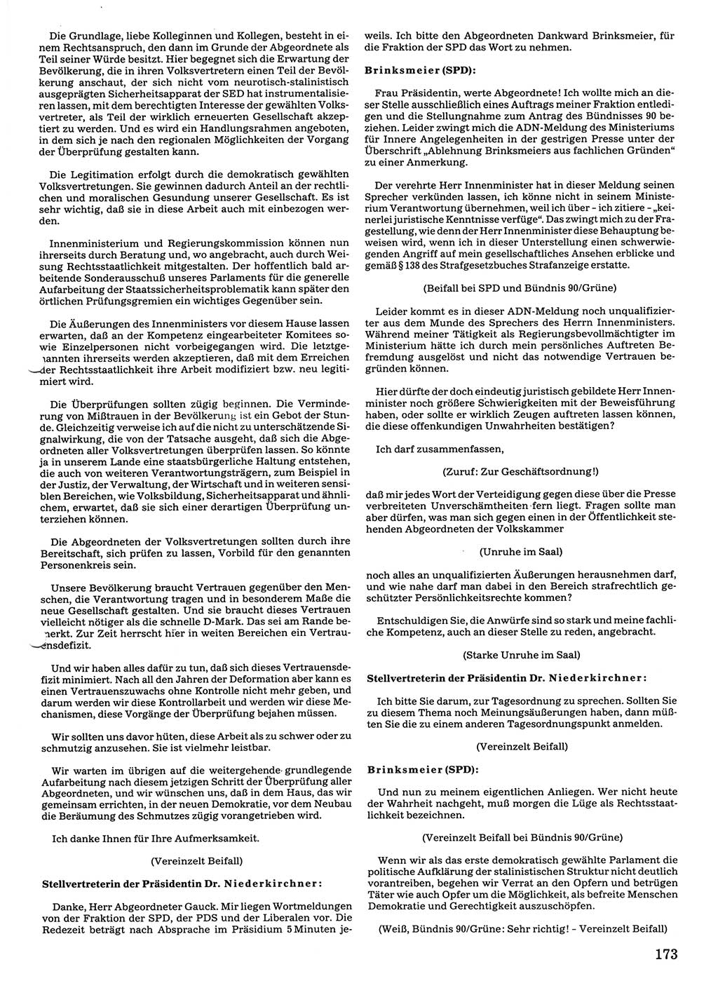 Tagungen der Volkskammer (VK) der Deutschen Demokratischen Republik (DDR), 10. Wahlperiode 1990, Seite 173 (VK. DDR 10. WP. 1990, Prot. Tg. 1-38, 5.4.-2.10.1990, S. 173)