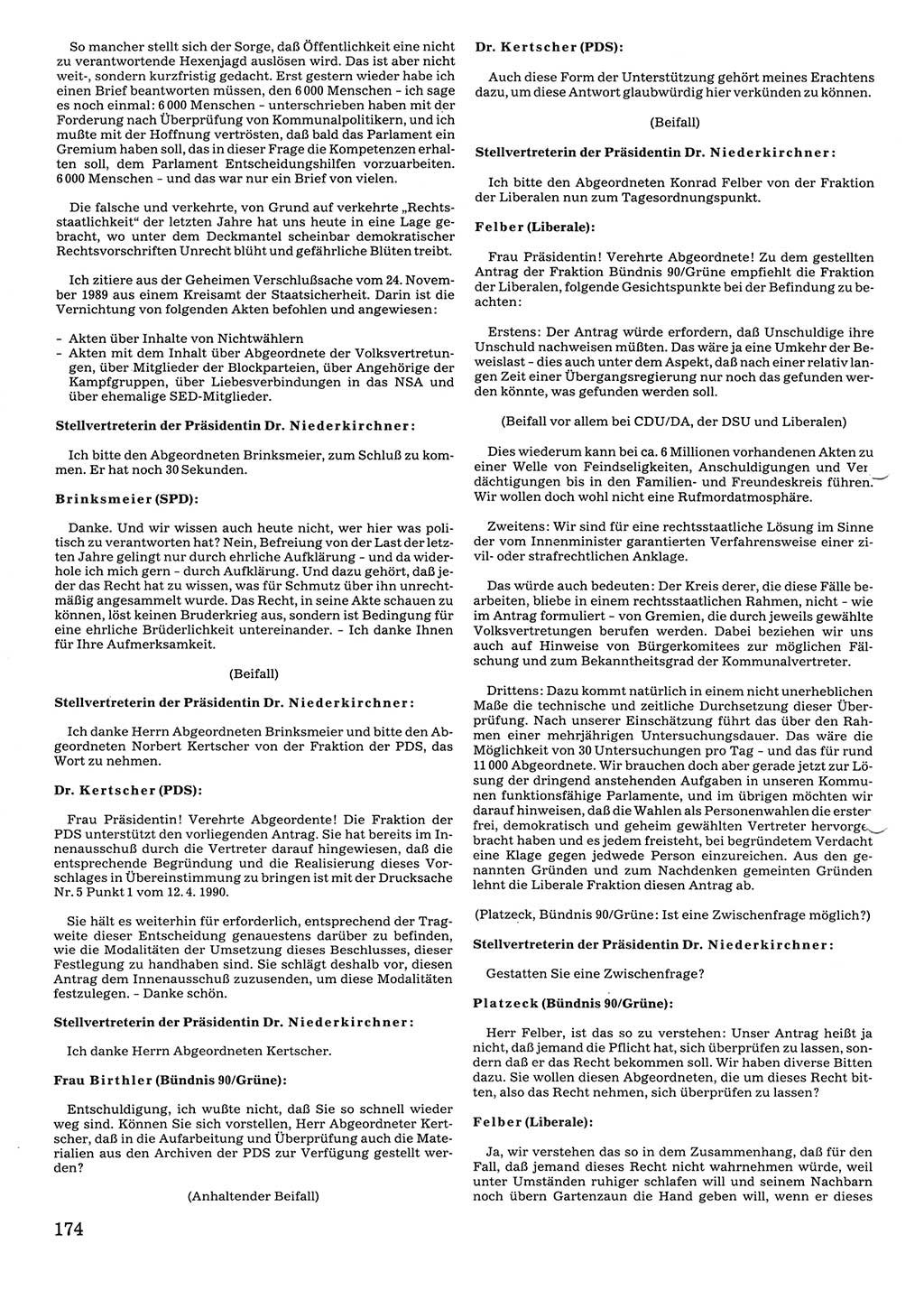 Tagungen der Volkskammer (VK) der Deutschen Demokratischen Republik (DDR), 10. Wahlperiode 1990, Seite 174 (VK. DDR 10. WP. 1990, Prot. Tg. 1-38, 5.4.-2.10.1990, S. 174)