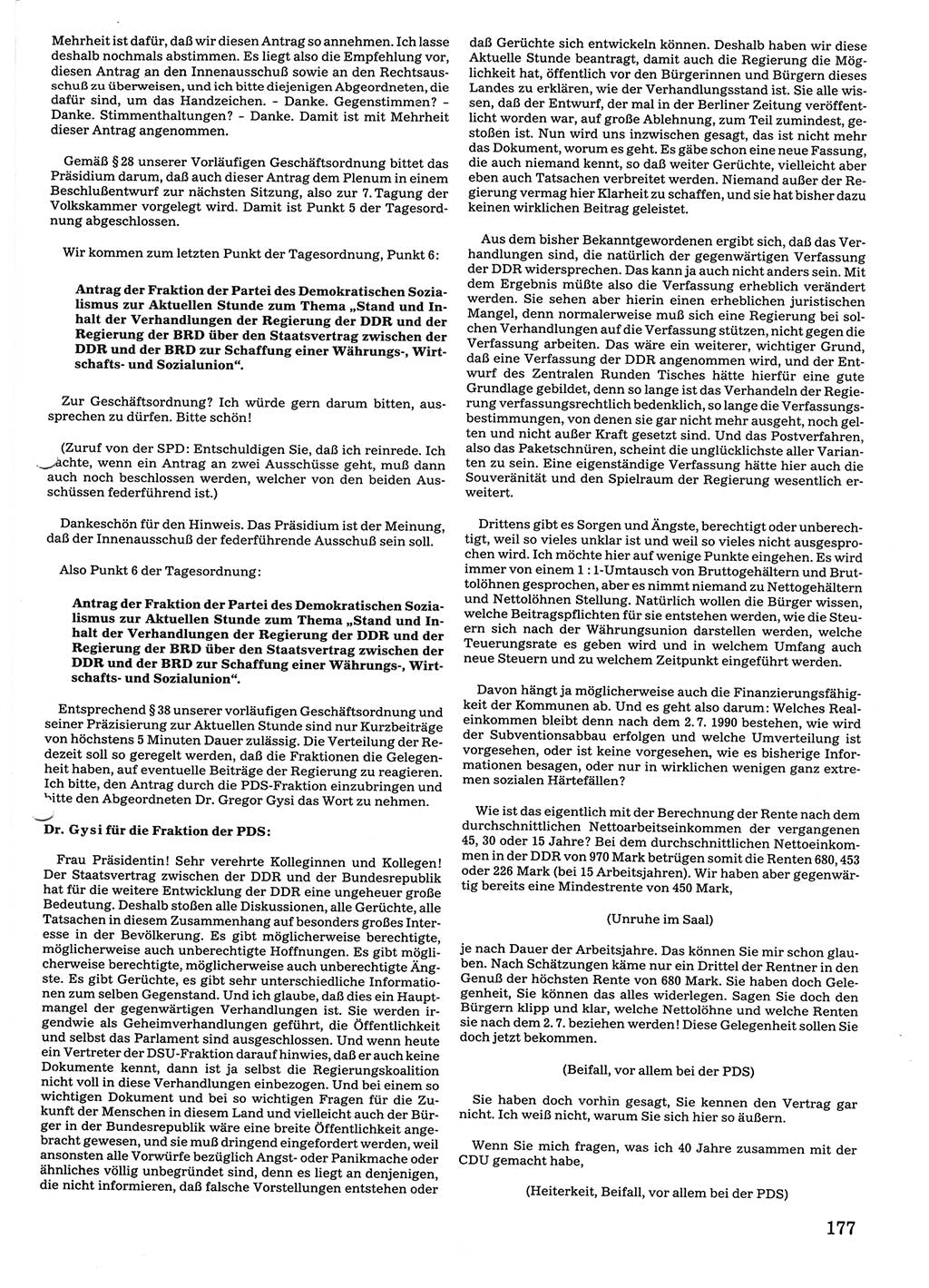 Tagungen der Volkskammer (VK) der Deutschen Demokratischen Republik (DDR), 10. Wahlperiode 1990, Seite 177 (VK. DDR 10. WP. 1990, Prot. Tg. 1-38, 5.4.-2.10.1990, S. 177)