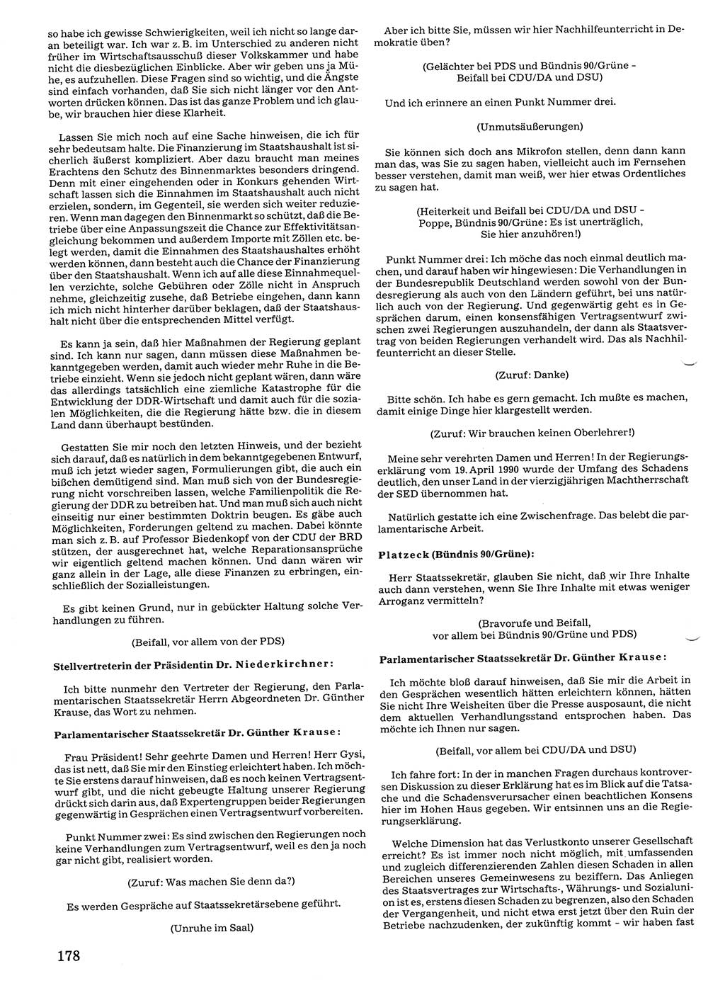 Tagungen der Volkskammer (VK) der Deutschen Demokratischen Republik (DDR), 10. Wahlperiode 1990, Seite 178 (VK. DDR 10. WP. 1990, Prot. Tg. 1-38, 5.4.-2.10.1990, S. 178)