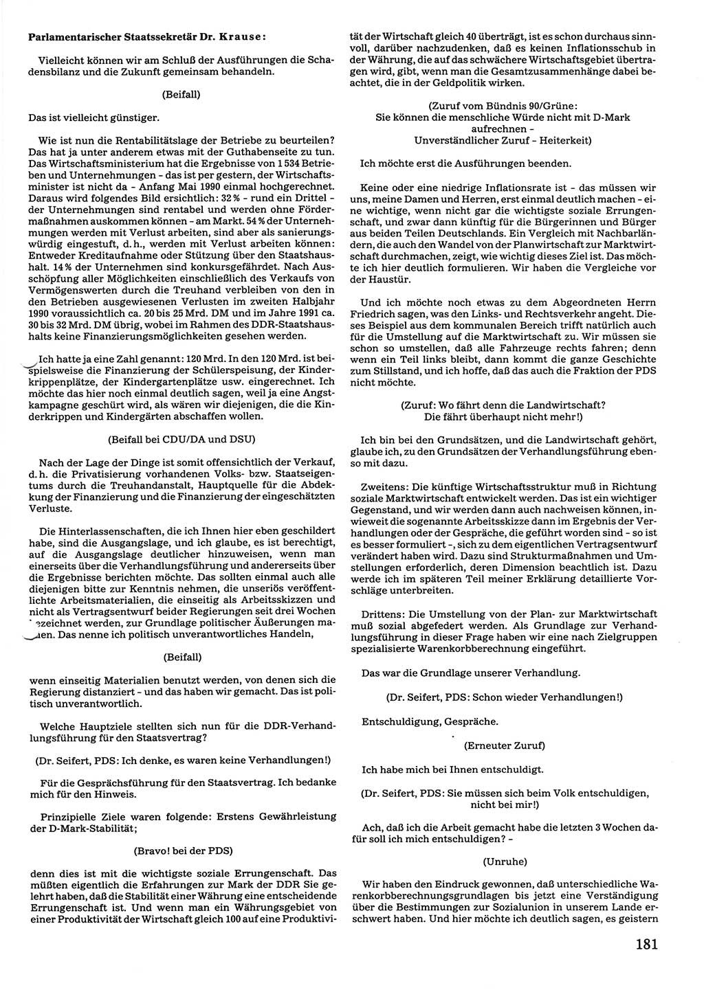 Tagungen der Volkskammer (VK) der Deutschen Demokratischen Republik (DDR), 10. Wahlperiode 1990, Seite 181 (VK. DDR 10. WP. 1990, Prot. Tg. 1-38, 5.4.-2.10.1990, S. 181)