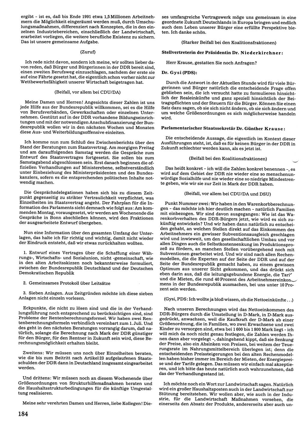 Tagungen der Volkskammer (VK) der Deutschen Demokratischen Republik (DDR), 10. Wahlperiode 1990, Seite 184 (VK. DDR 10. WP. 1990, Prot. Tg. 1-38, 5.4.-2.10.1990, S. 184)