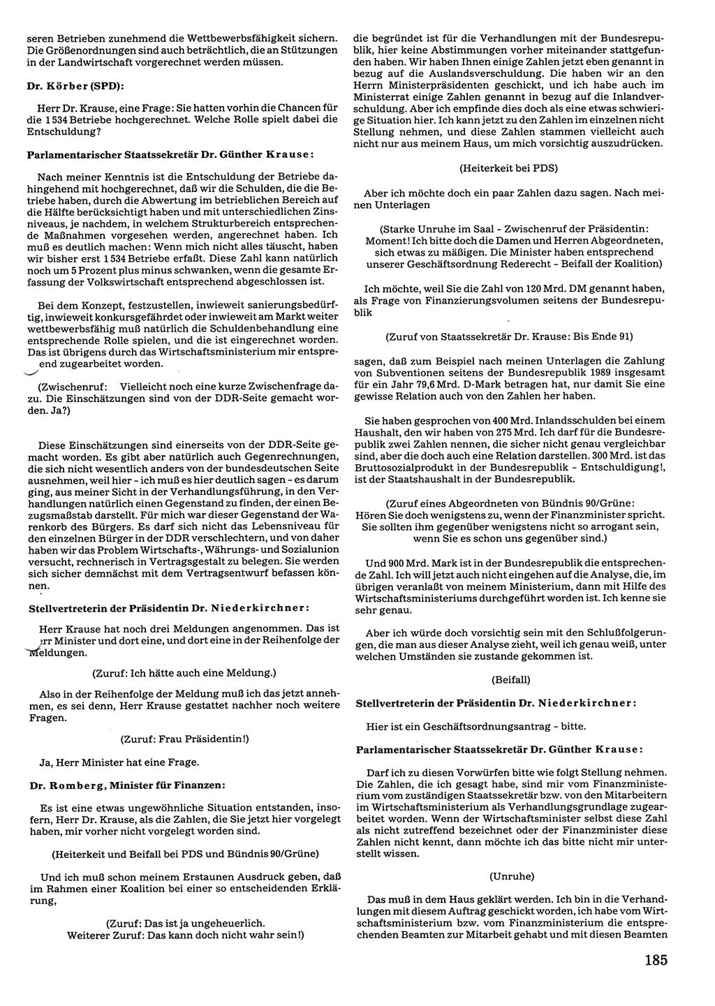 Tagungen der Volkskammer (VK) der Deutschen Demokratischen Republik (DDR), 10. Wahlperiode 1990, Seite 185 (VK. DDR 10. WP. 1990, Prot. Tg. 1-38, 5.4.-2.10.1990, S. 185)