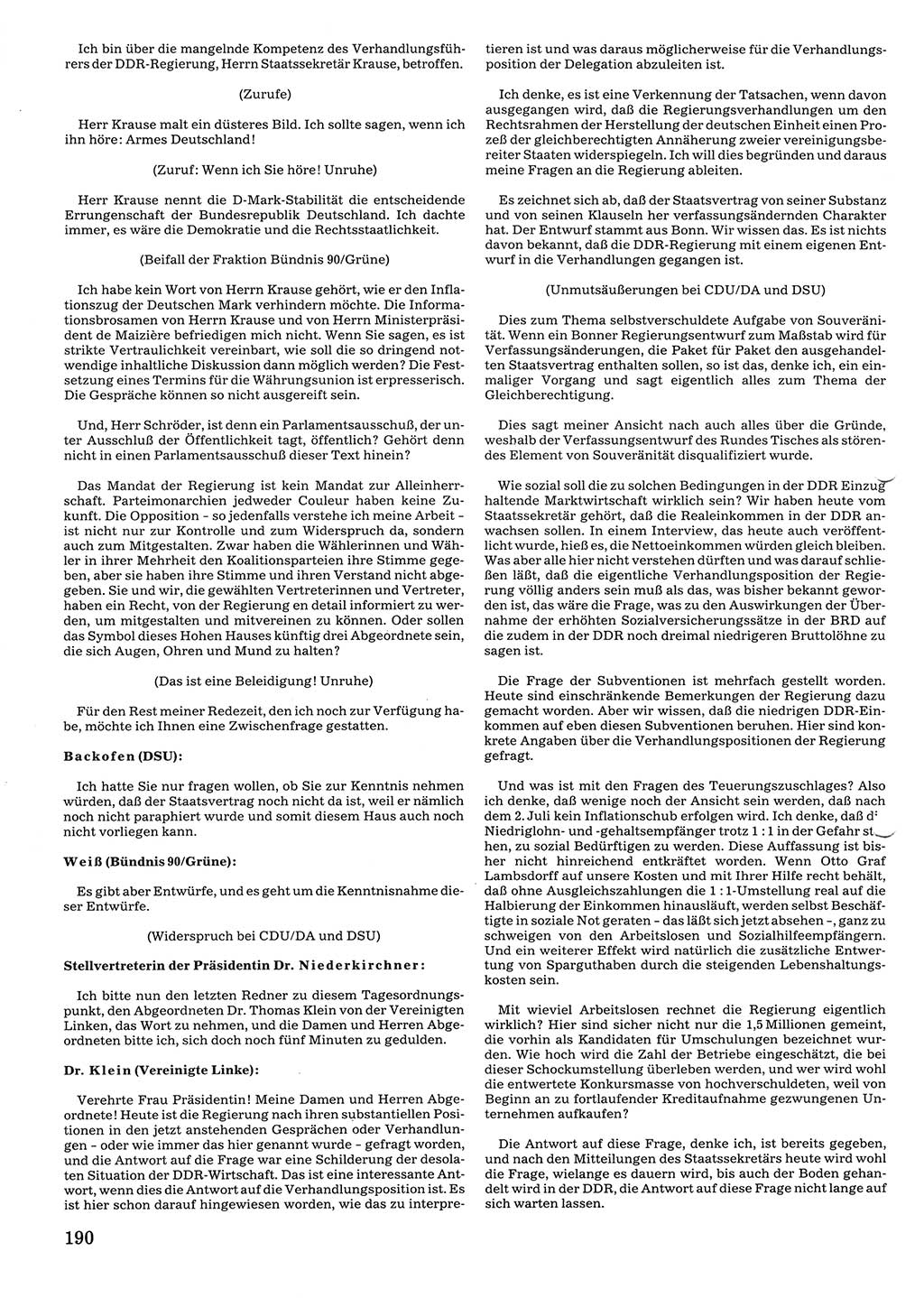 Tagungen der Volkskammer (VK) der Deutschen Demokratischen Republik (DDR), 10. Wahlperiode 1990, Seite 190 (VK. DDR 10. WP. 1990, Prot. Tg. 1-38, 5.4.-2.10.1990, S. 190)