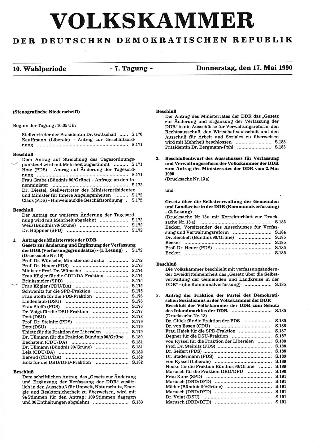 Tagungen der Volkskammer (VK) der Deutschen Demokratischen Republik (DDR), 10. Wahlperiode 1990, Seite 169 (VK. DDR 10. WP. 1990, Prot. Tg. 1-38, 5.4.-2.10.1990, S. 169)