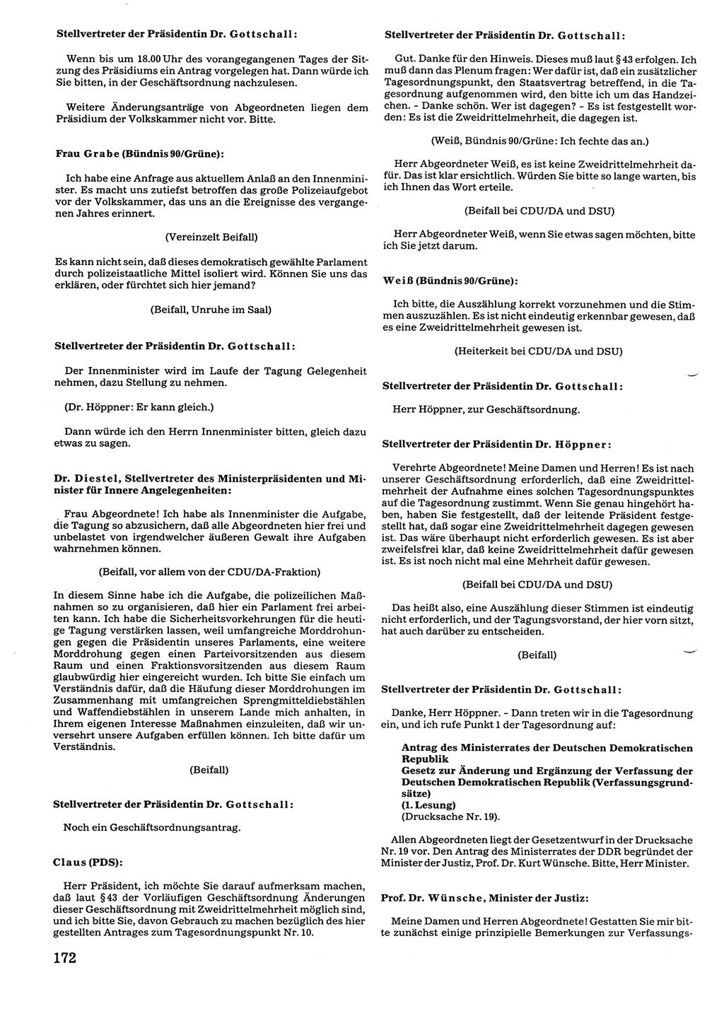 Tagungen der Volkskammer (VK) der Deutschen Demokratischen Republik (DDR), 10. Wahlperiode 1990, Seite 172 (VK. DDR 10. WP. 1990, Prot. Tg. 1-38, 5.4.-2.10.1990, S. 172)