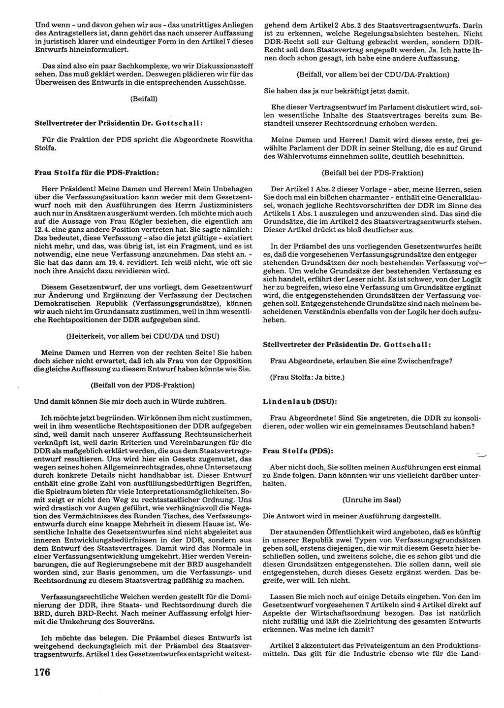 Tagungen der Volkskammer (VK) der Deutschen Demokratischen Republik (DDR), 10. Wahlperiode 1990, Seite 176 (VK. DDR 10. WP. 1990, Prot. Tg. 1-38, 5.4.-2.10.1990, S. 176)