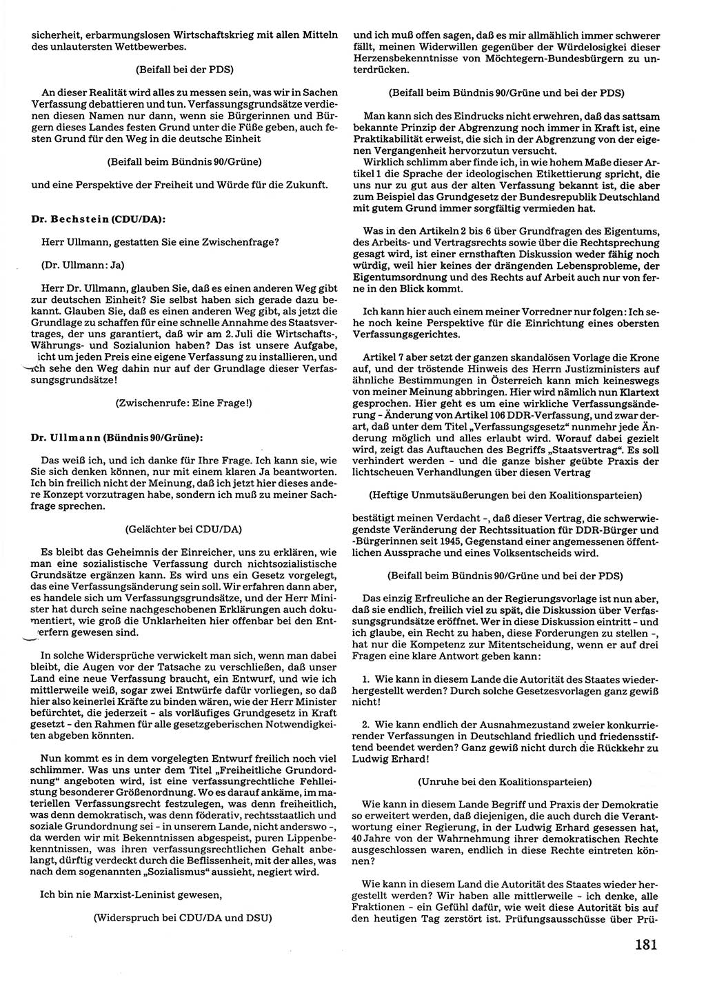 Tagungen der Volkskammer (VK) der Deutschen Demokratischen Republik (DDR), 10. Wahlperiode 1990, Seite 181 (VK. DDR 10. WP. 1990, Prot. Tg. 1-38, 5.4.-2.10.1990, S. 181)