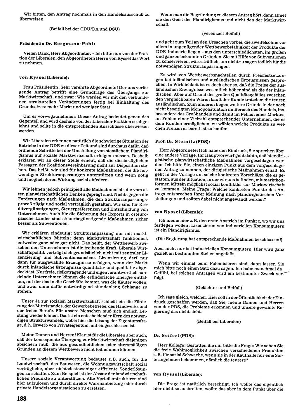 Tagungen der Volkskammer (VK) der Deutschen Demokratischen Republik (DDR), 10. Wahlperiode 1990, Seite 188 (VK. DDR 10. WP. 1990, Prot. Tg. 1-38, 5.4.-2.10.1990, S. 188)