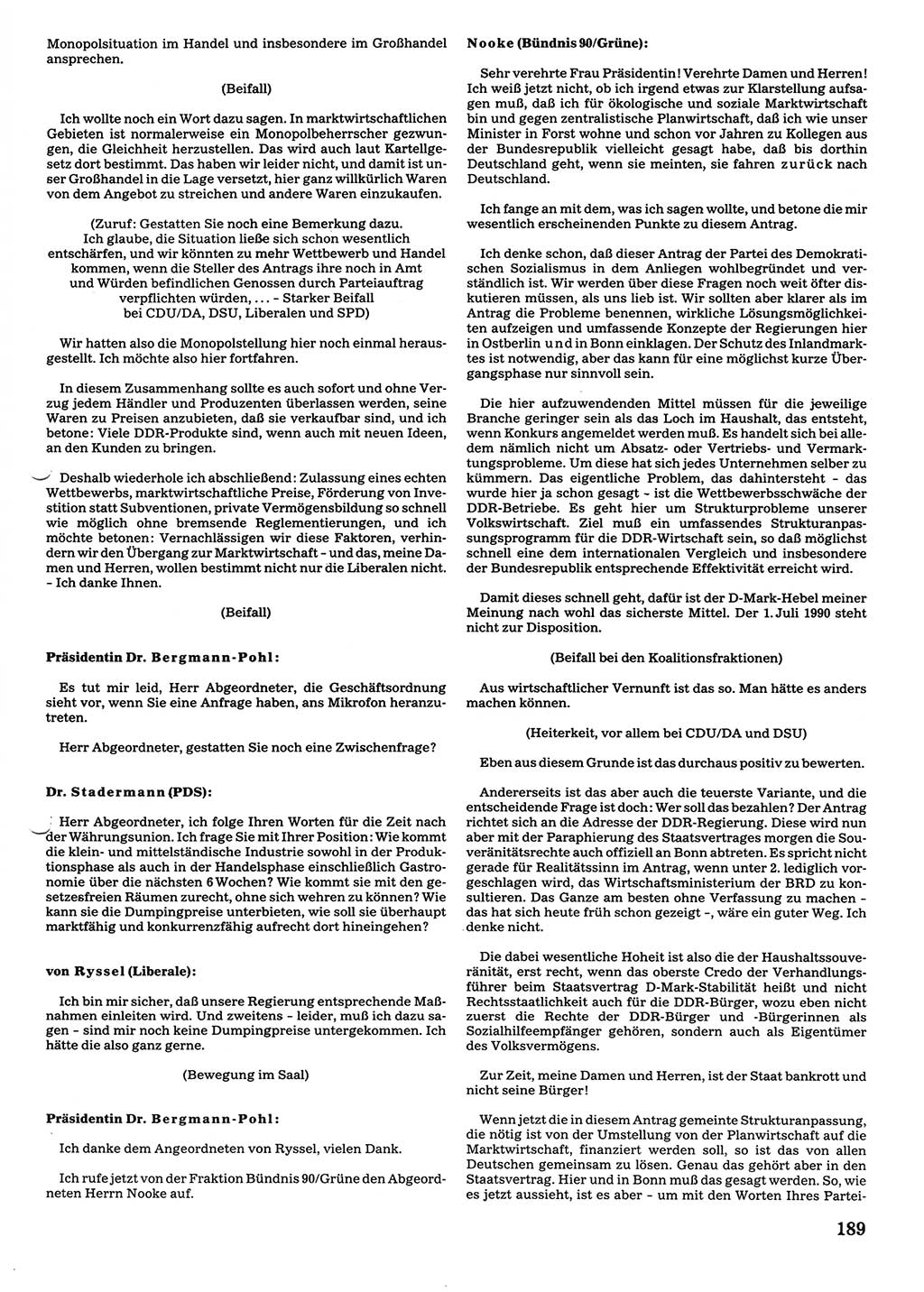 Tagungen der Volkskammer (VK) der Deutschen Demokratischen Republik (DDR), 10. Wahlperiode 1990, Seite 189 (VK. DDR 10. WP. 1990, Prot. Tg. 1-38, 5.4.-2.10.1990, S. 189)