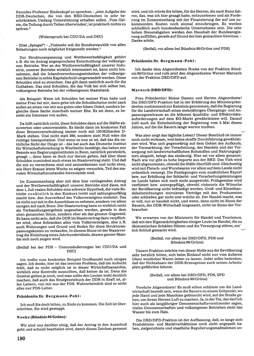 Tagungen der Volkskammer (VK) der Deutschen Demokratischen Republik (DDR), 10. Wahlperiode 1990, Seite 190 (VK. DDR 10. WP. 1990, Prot. Tg. 1-38, 5.4.-2.10.1990, S. 190)