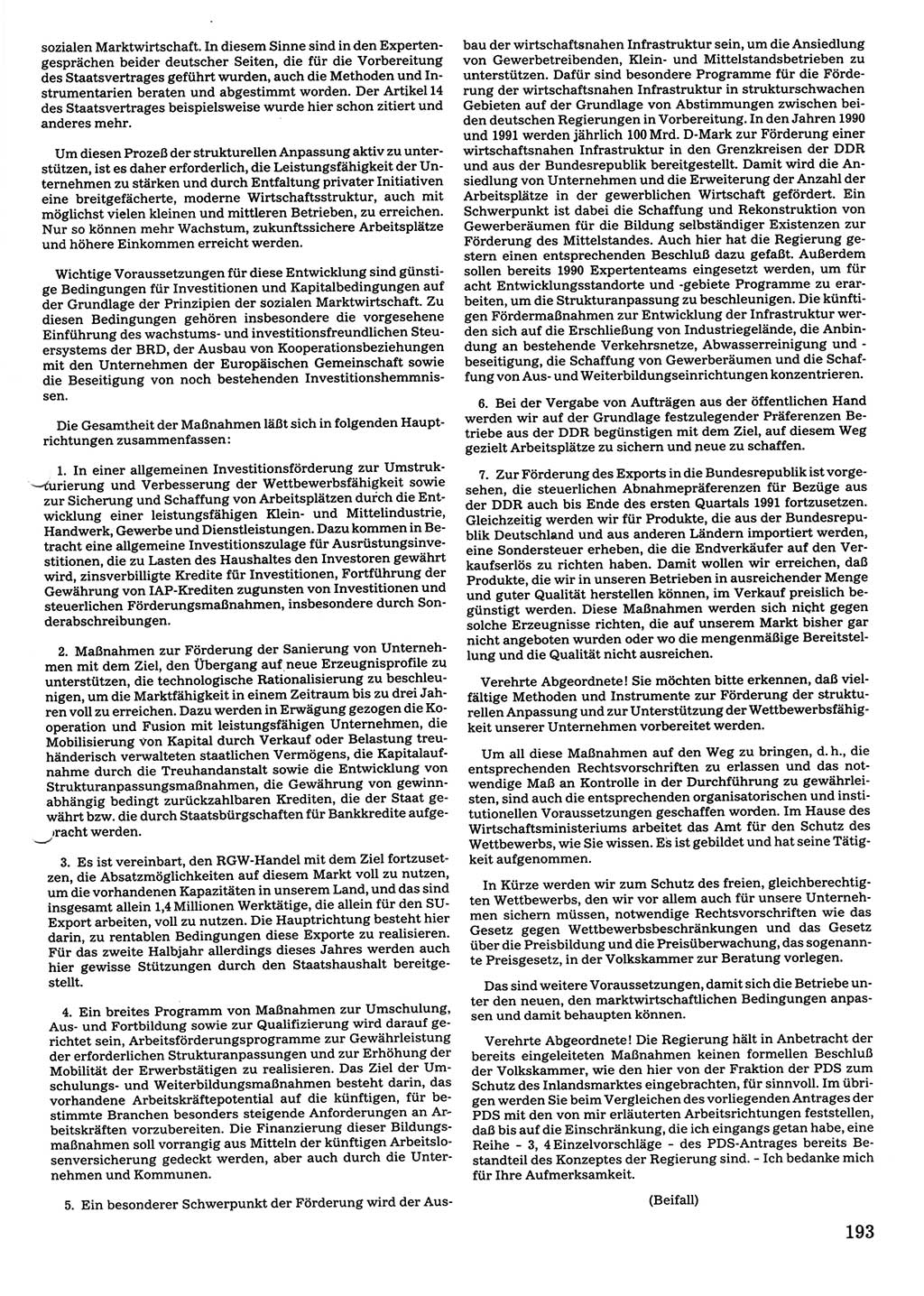 Tagungen der Volkskammer (VK) der Deutschen Demokratischen Republik (DDR), 10. Wahlperiode 1990, Seite 193 (VK. DDR 10. WP. 1990, Prot. Tg. 1-38, 5.4.-2.10.1990, S. 193)