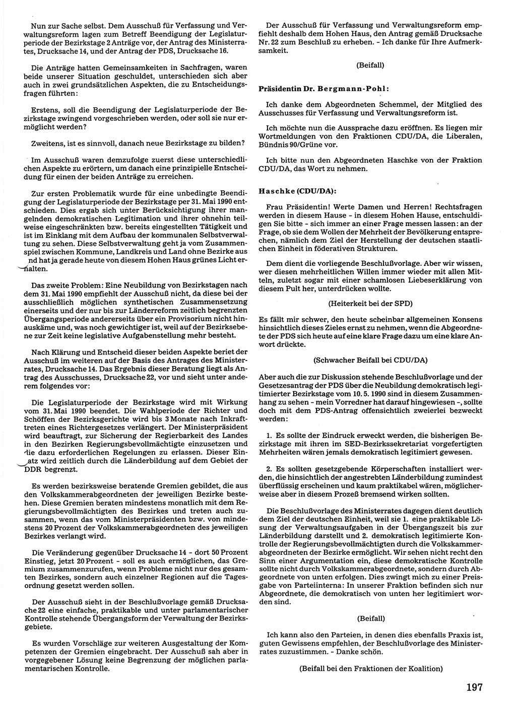 Tagungen der Volkskammer (VK) der Deutschen Demokratischen Republik (DDR), 10. Wahlperiode 1990, Seite 197 (VK. DDR 10. WP. 1990, Prot. Tg. 1-38, 5.4.-2.10.1990, S. 197)