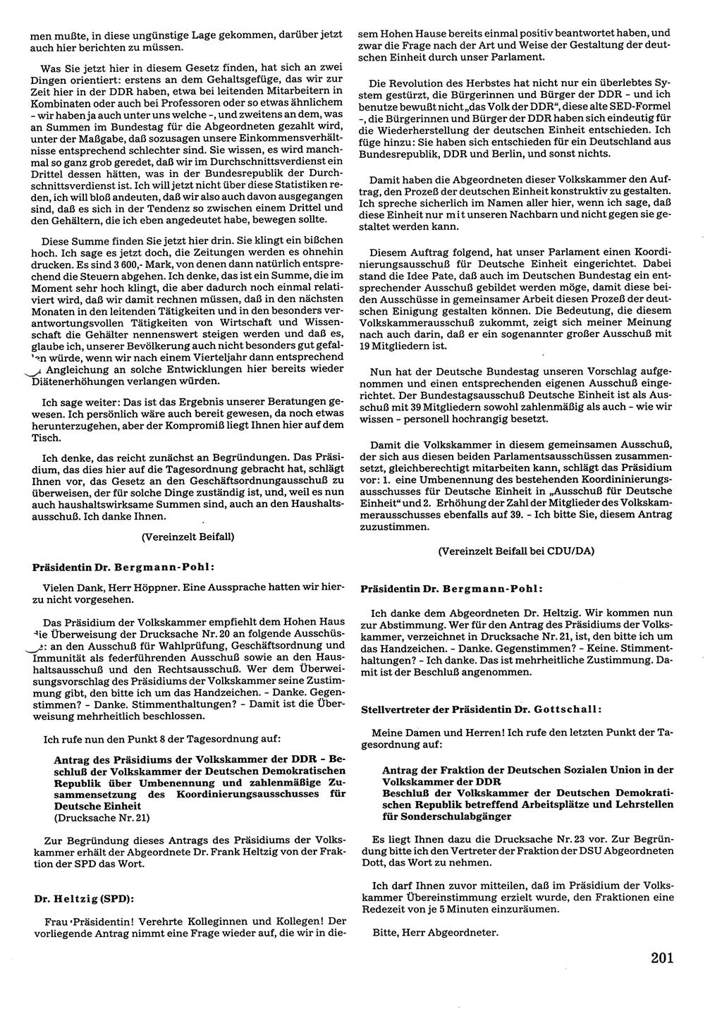 Tagungen der Volkskammer (VK) der Deutschen Demokratischen Republik (DDR), 10. Wahlperiode 1990, Seite 201 (VK. DDR 10. WP. 1990, Prot. Tg. 1-38, 5.4.-2.10.1990, S. 201)