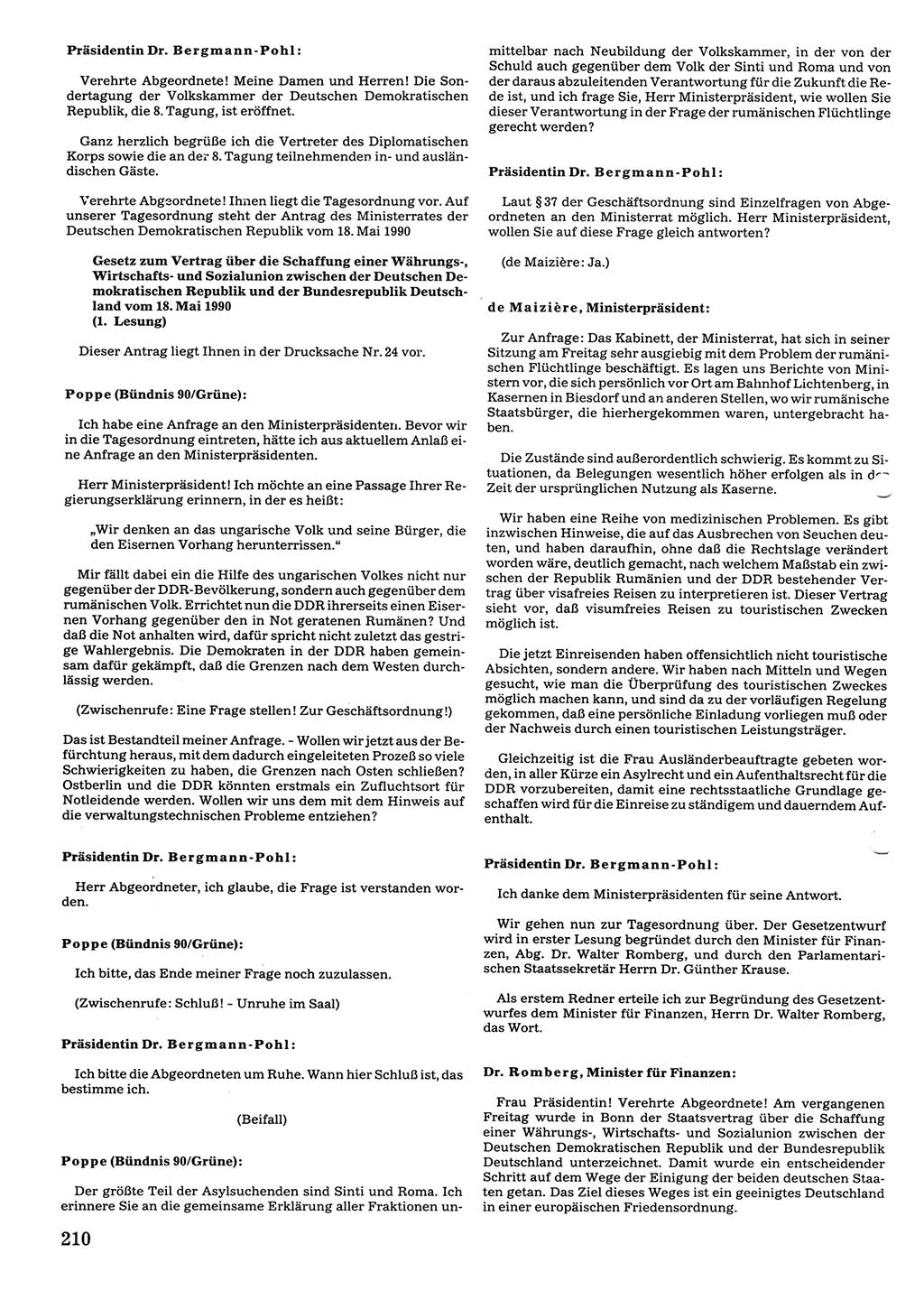 Tagungen der Volkskammer (VK) der Deutschen Demokratischen Republik (DDR), 10. Wahlperiode 1990, Seite 210 (VK. DDR 10. WP. 1990, Prot. Tg. 1-38, 5.4.-2.10.1990, S. 210)