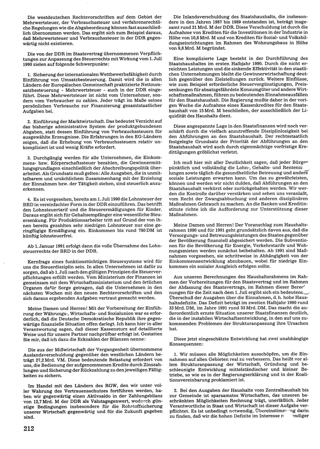 Tagungen der Volkskammer (VK) der Deutschen Demokratischen Republik (DDR), 10. Wahlperiode 1990, Seite 212 (VK. DDR 10. WP. 1990, Prot. Tg. 1-38, 5.4.-2.10.1990, S. 212)